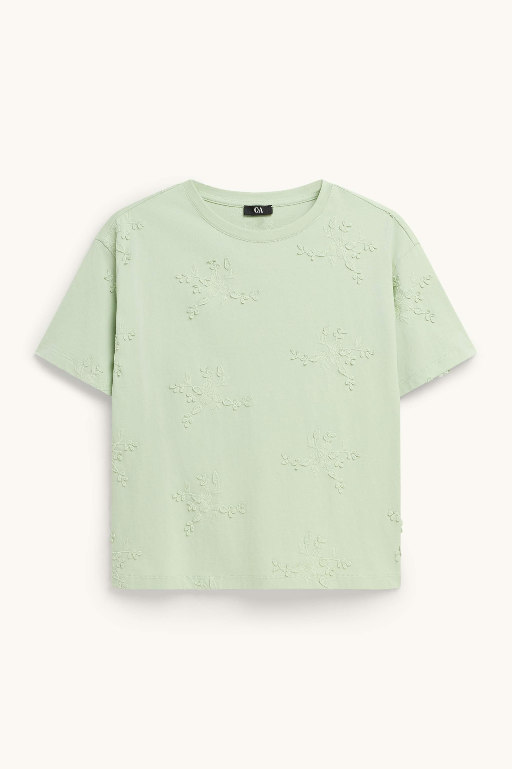 T-shirt - regular fit - embroidered - floral light green