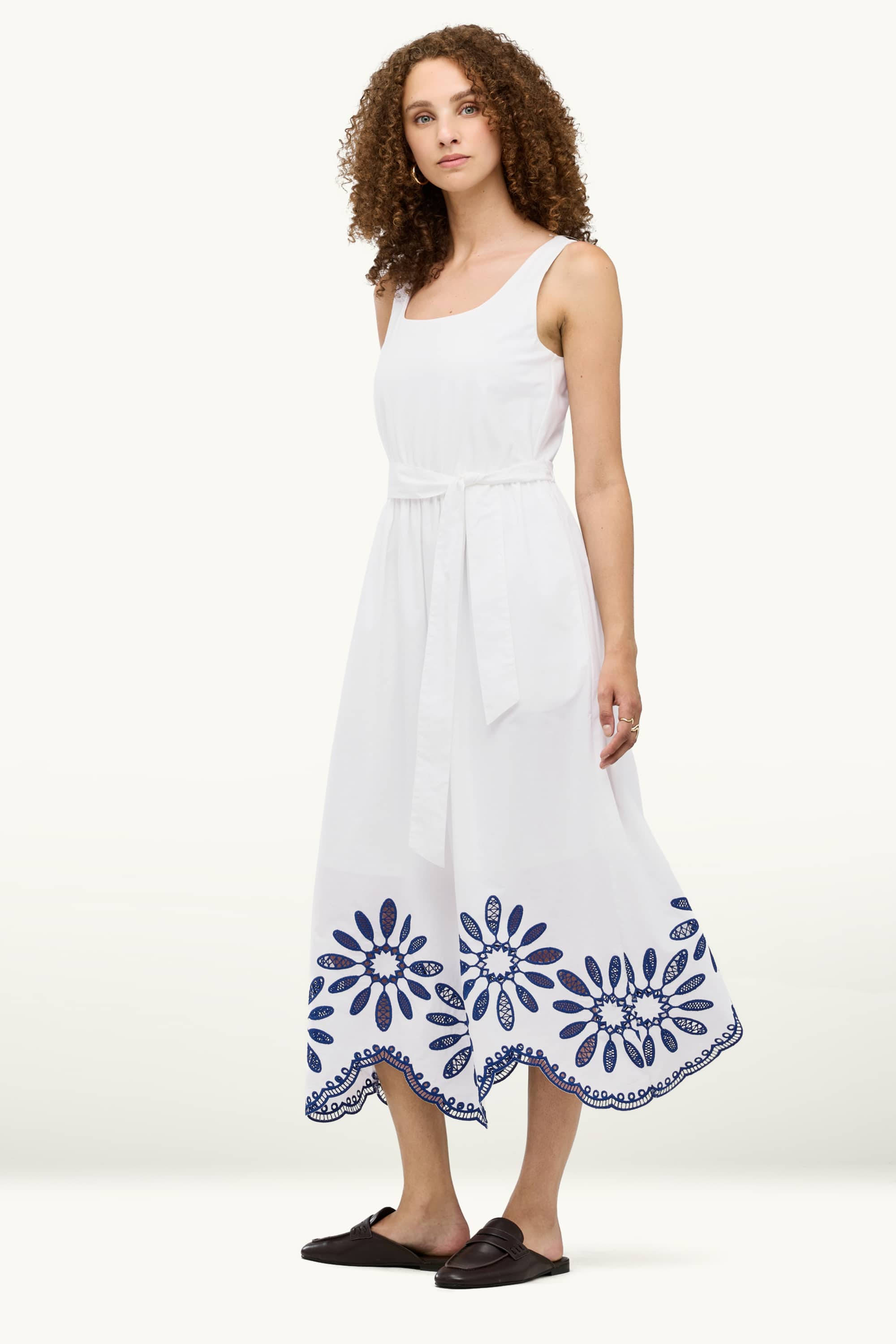 Fit & flare dress white / blue