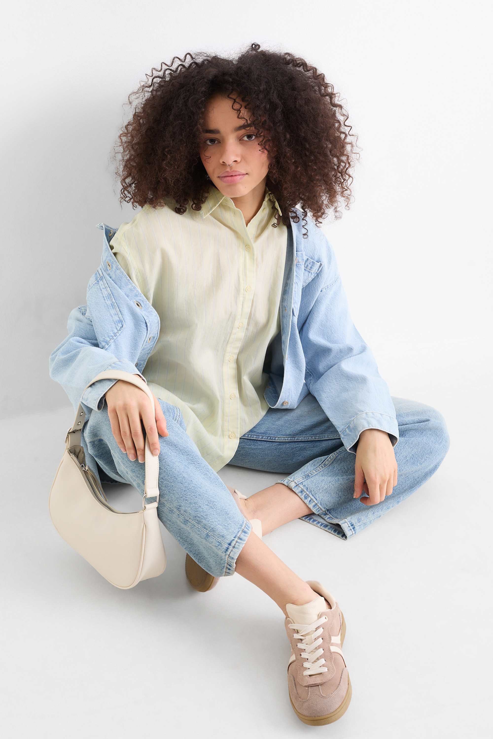 Shirt blouse - striped light yellow