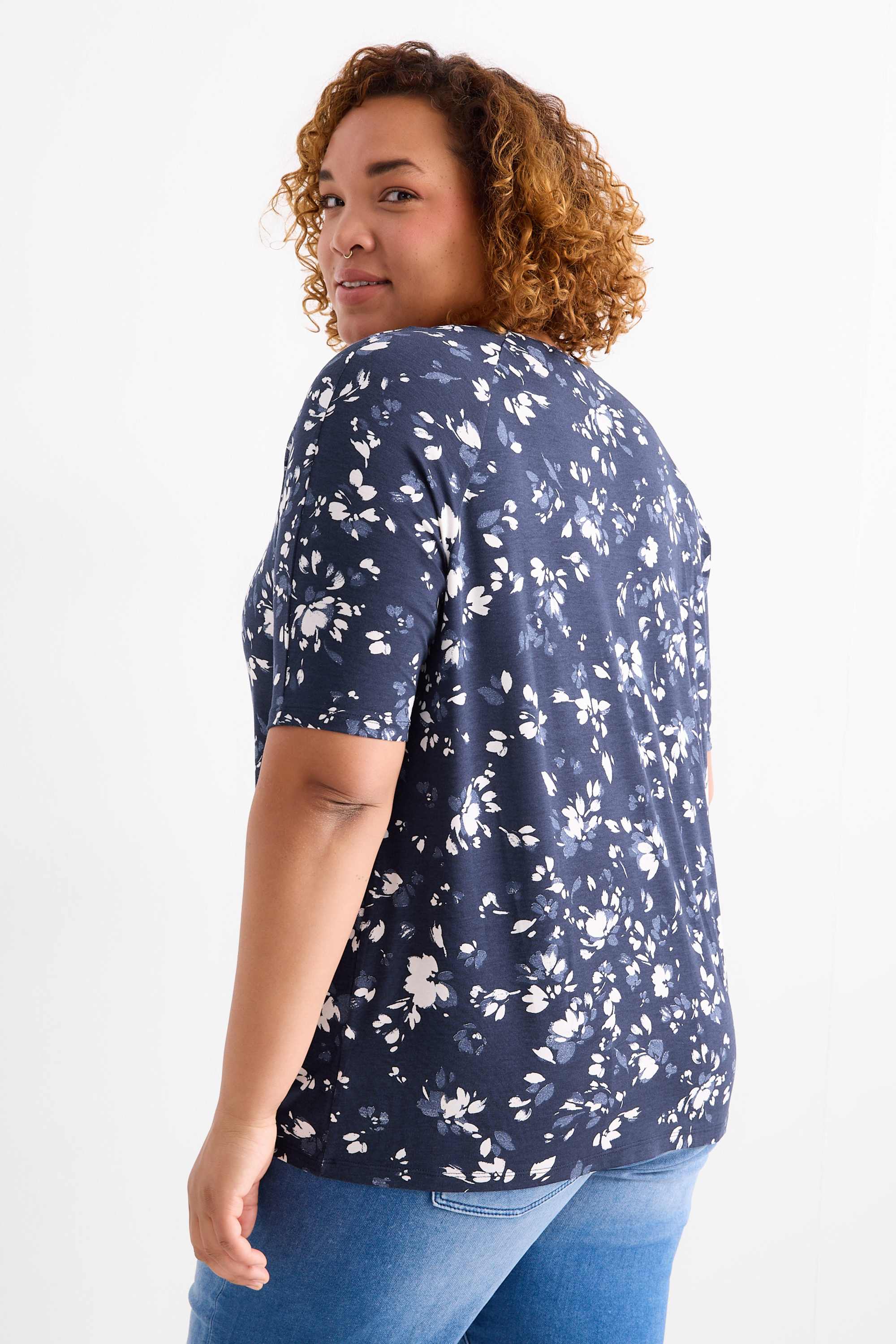 T-shirt - floral dark blue