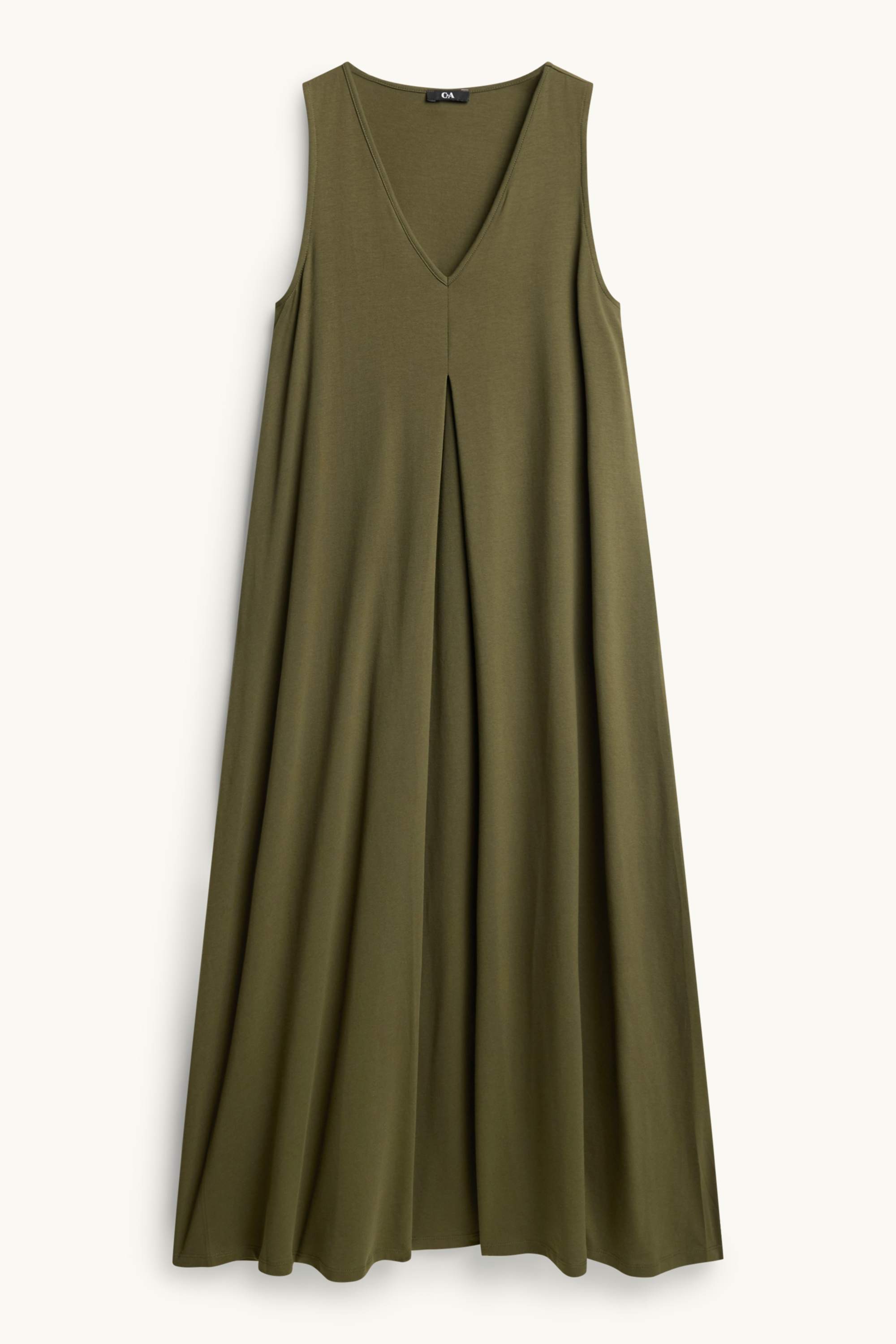 V-neck A-line dress khaki