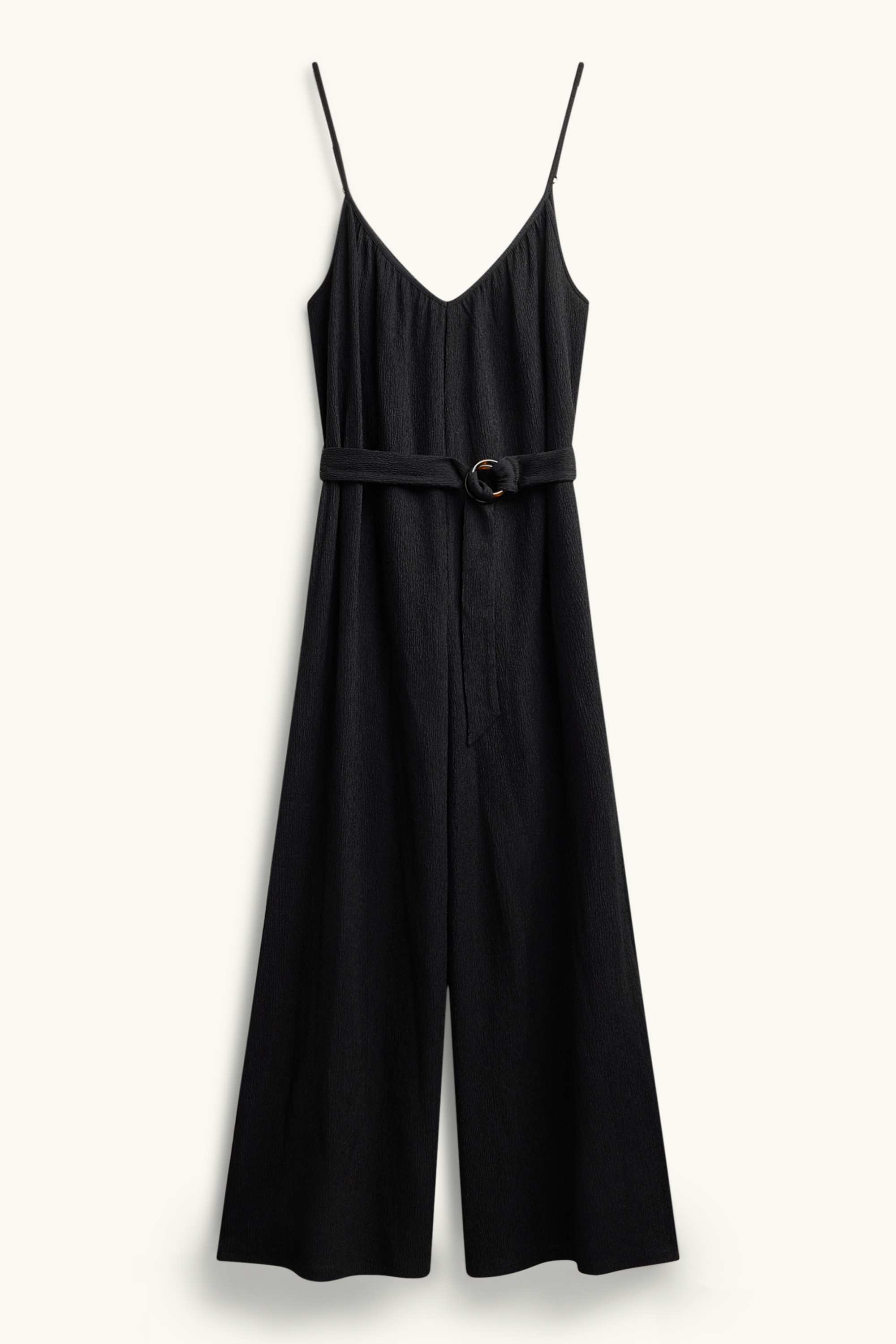 Jumpsuit with belt - textured black