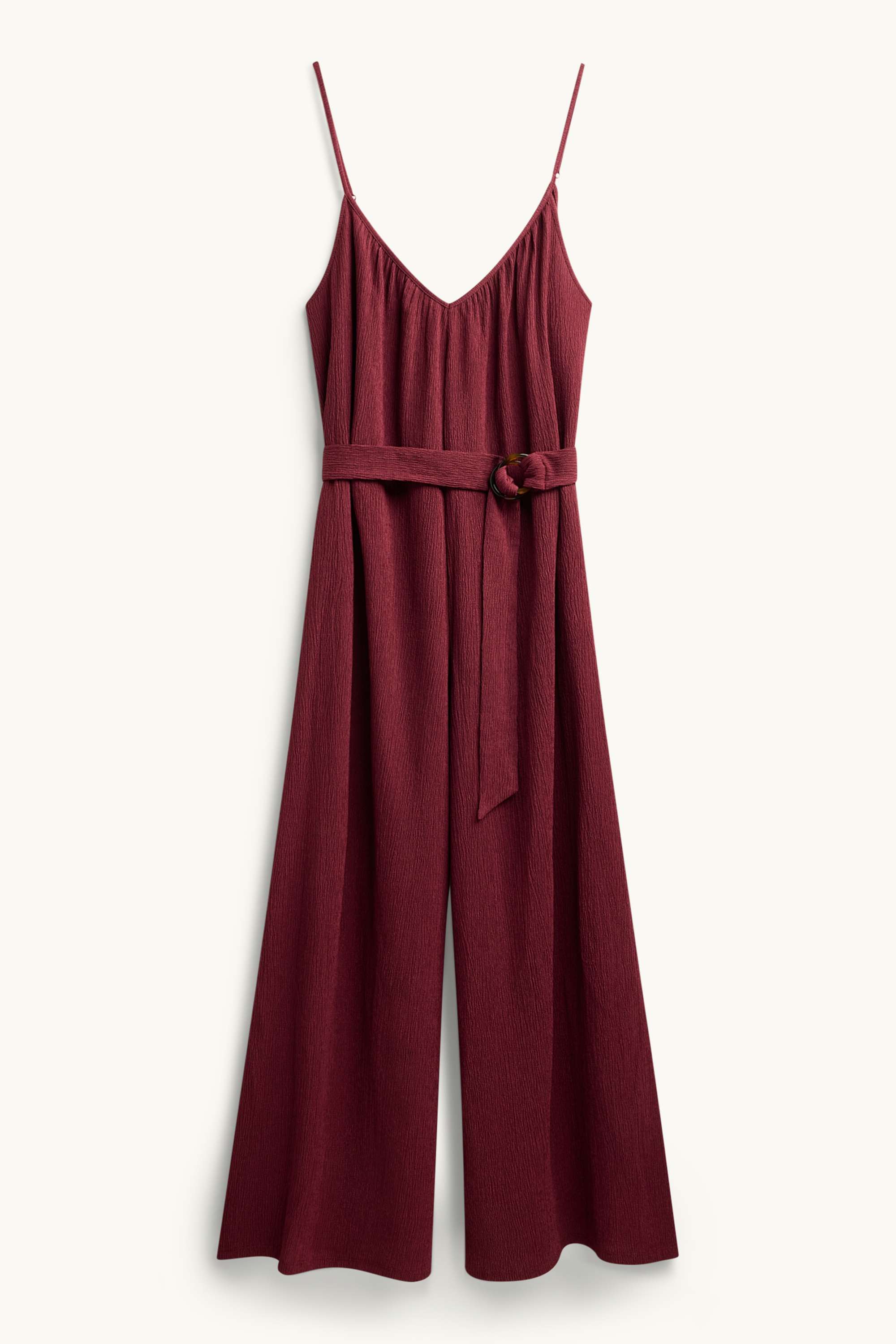 Jumpsuit with belt - textured dark red