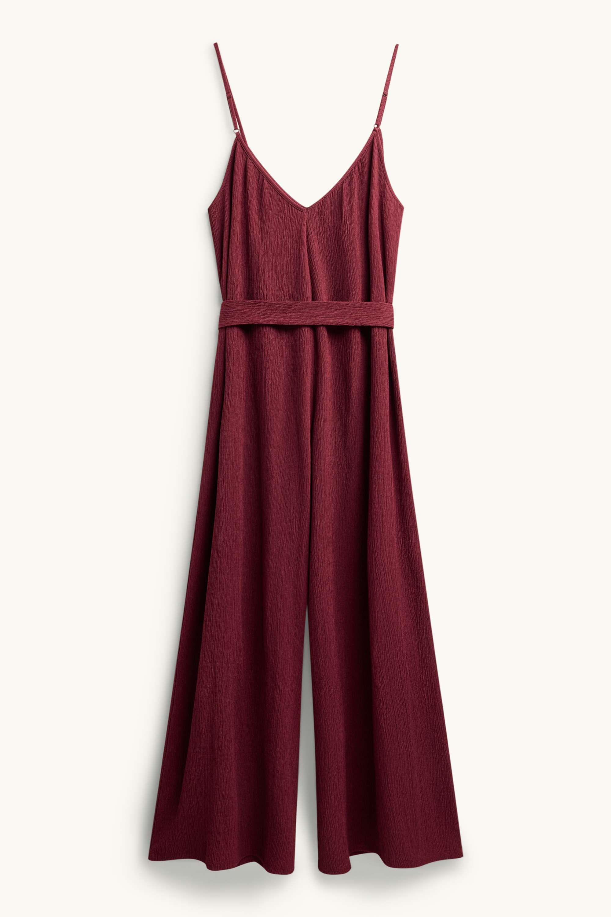 Jumpsuit with belt - textured dark red