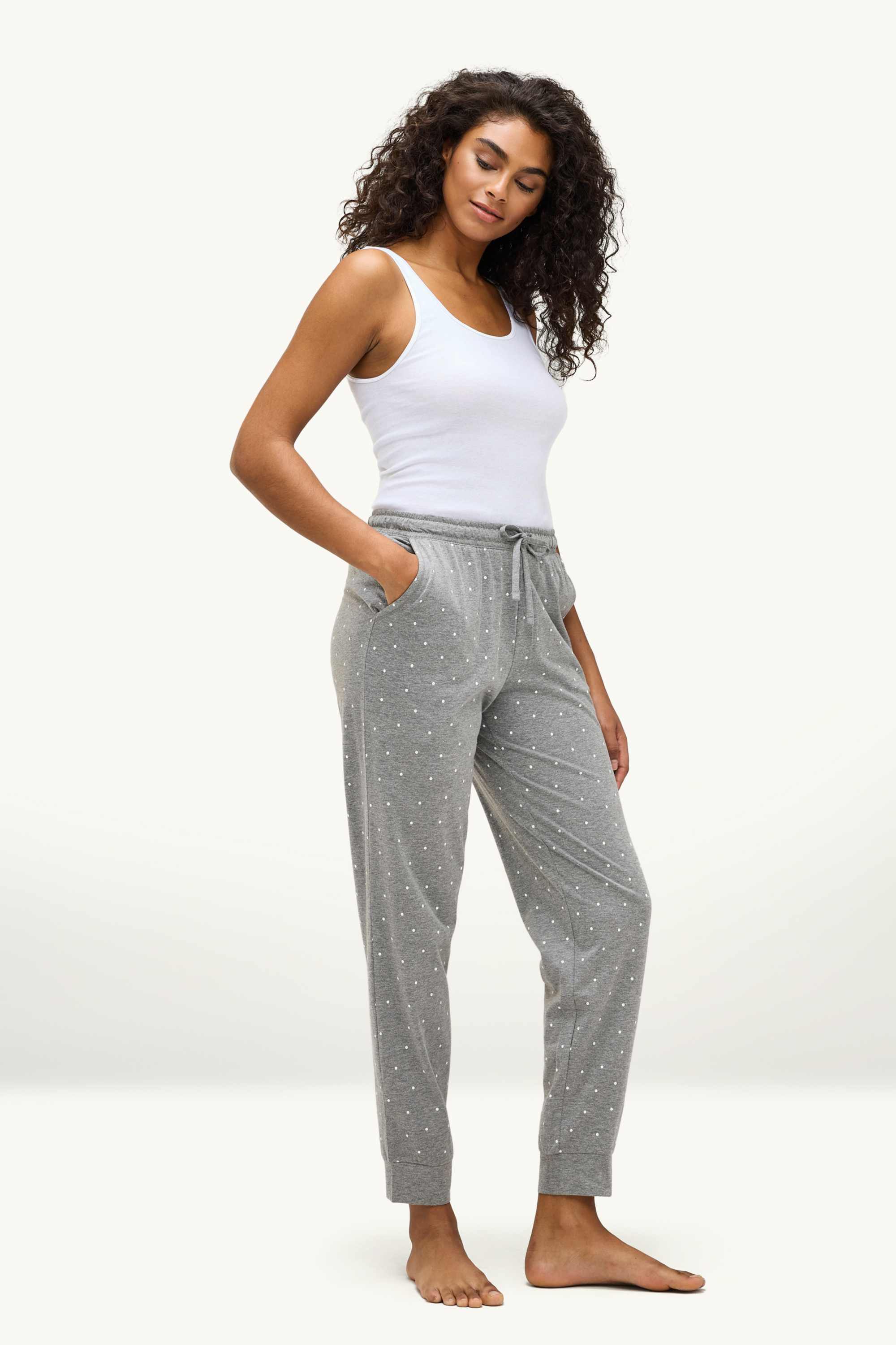 Pyjama bottoms - polka dot light gray