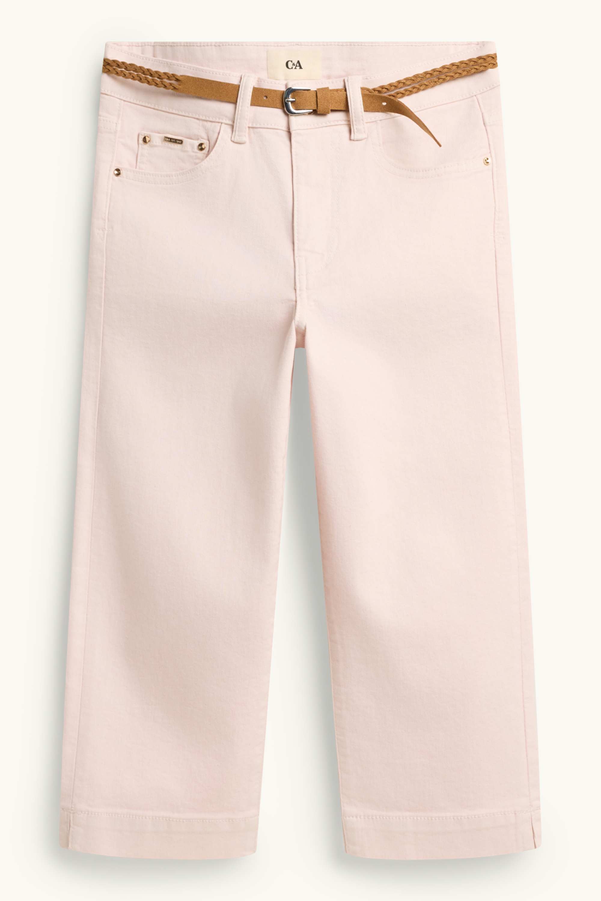 Capri jeans with belt - mid-rise waist pale pink