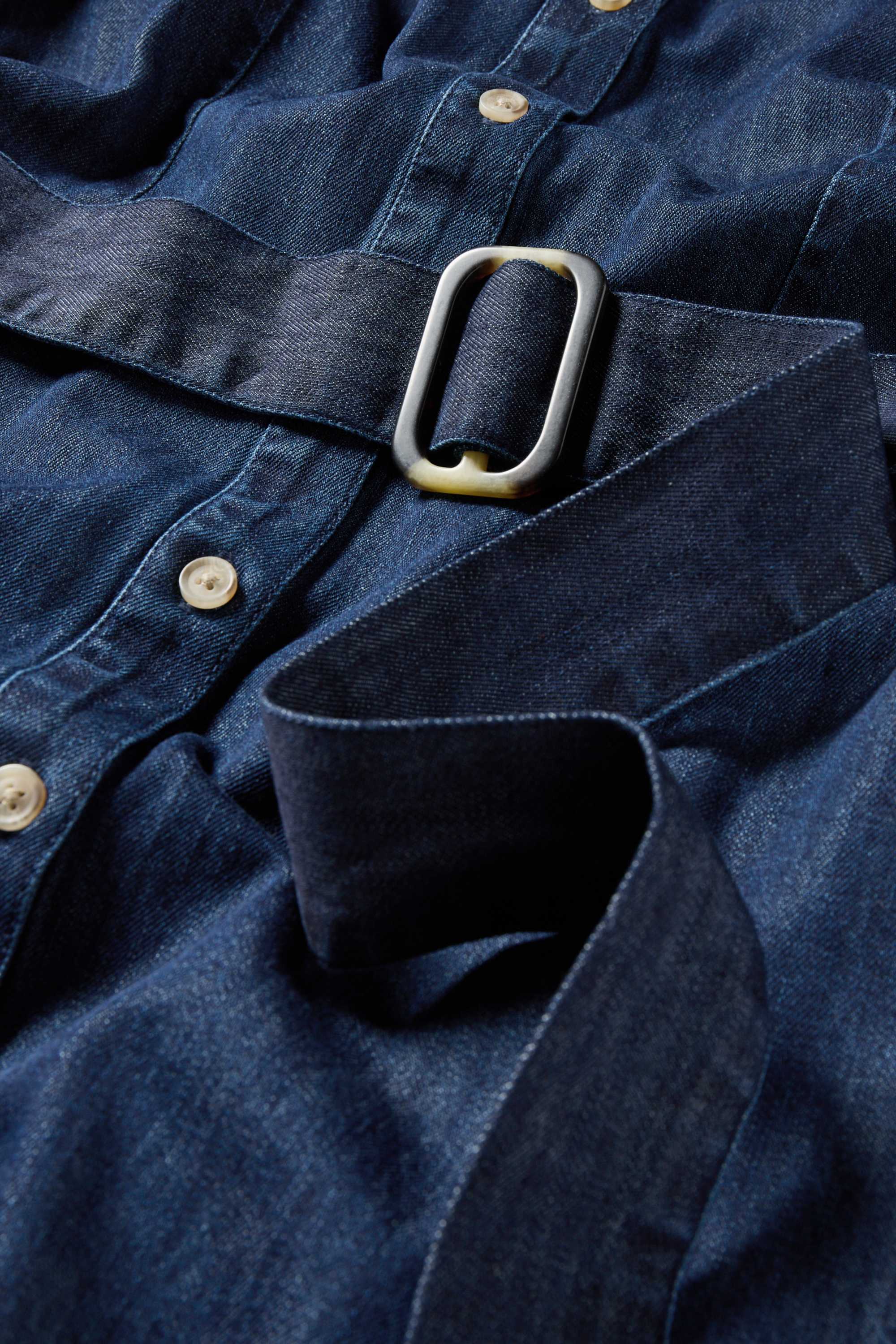 Denim shirt dress with belt dark blue