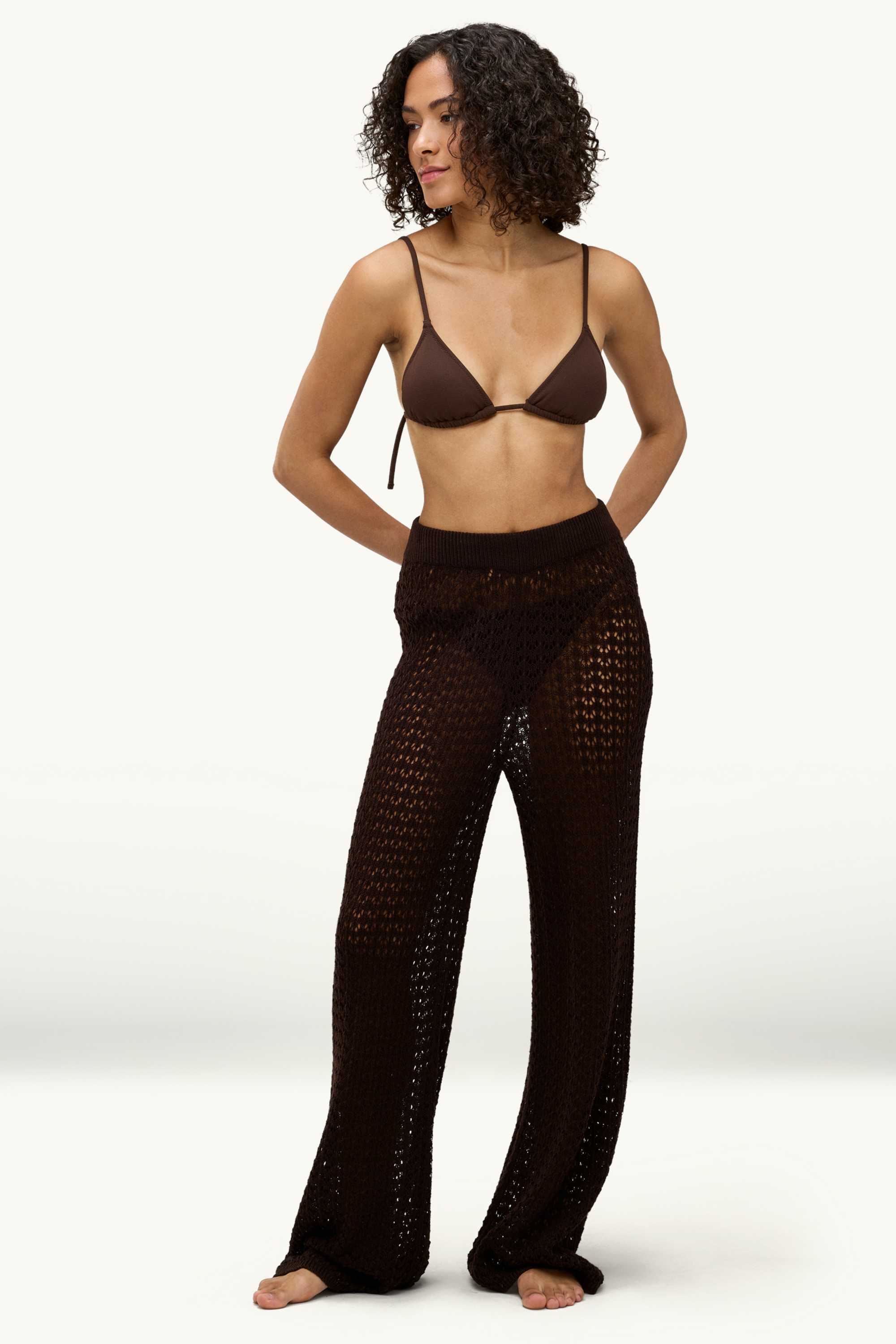 Beach trousers - mid-rise waist - palazzo brown