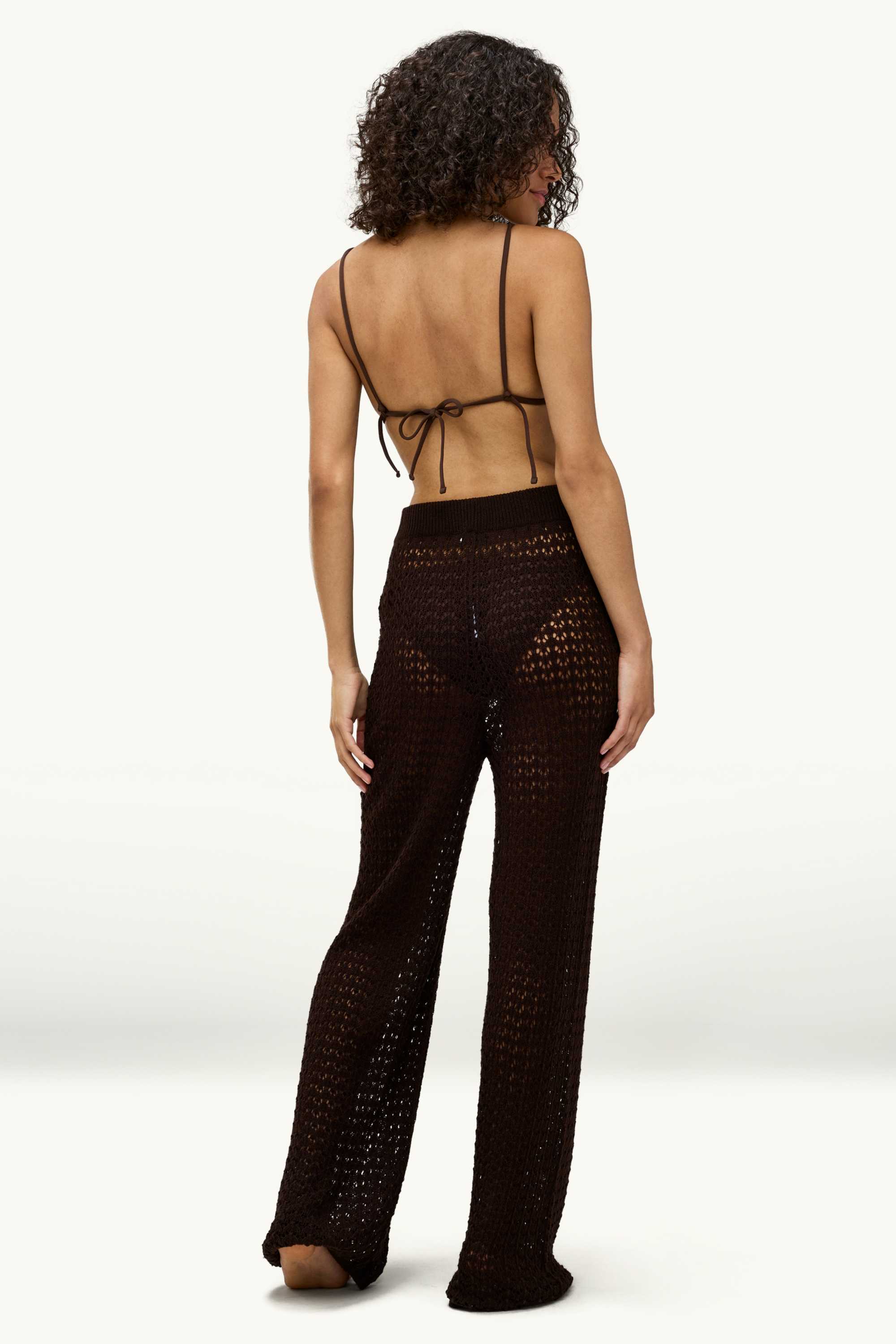 Beach trousers - mid-rise waist - palazzo brown