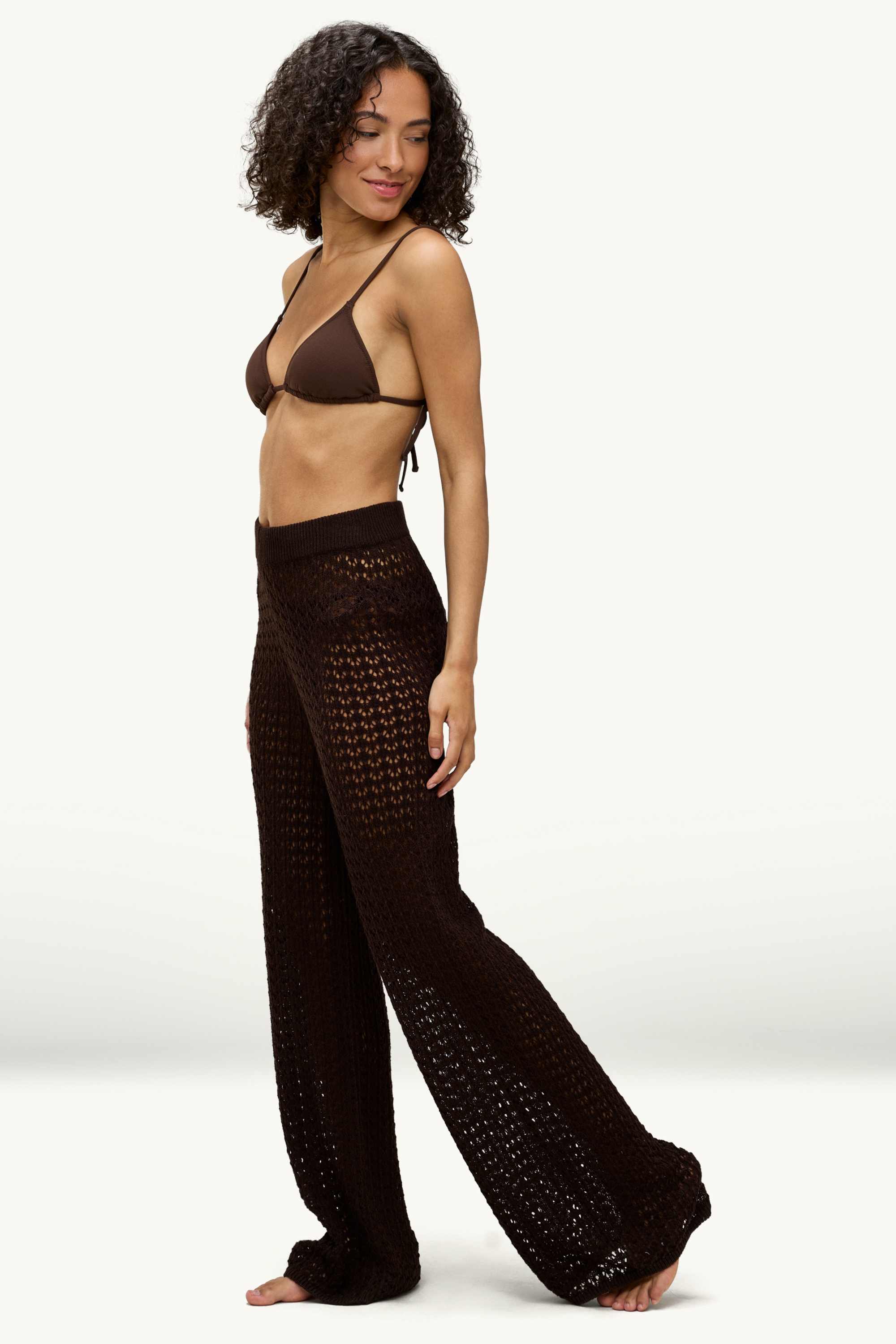 Beach trousers - mid-rise waist - palazzo brown