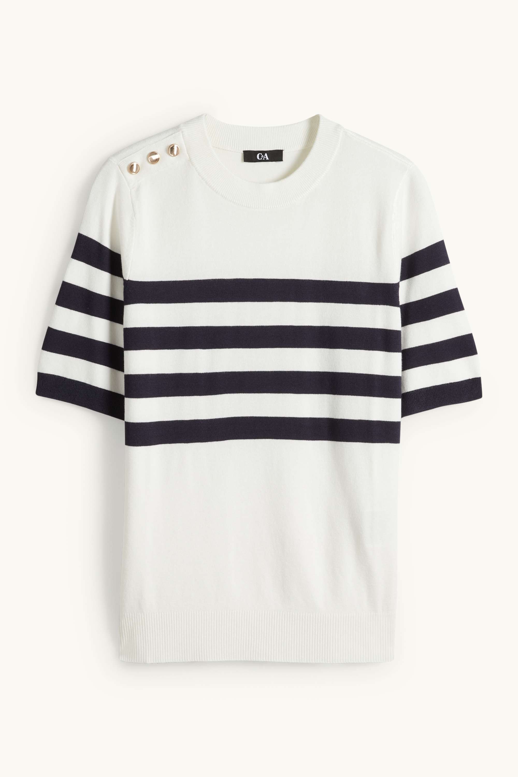 Knitted jumper - short sleeve - striped white / black