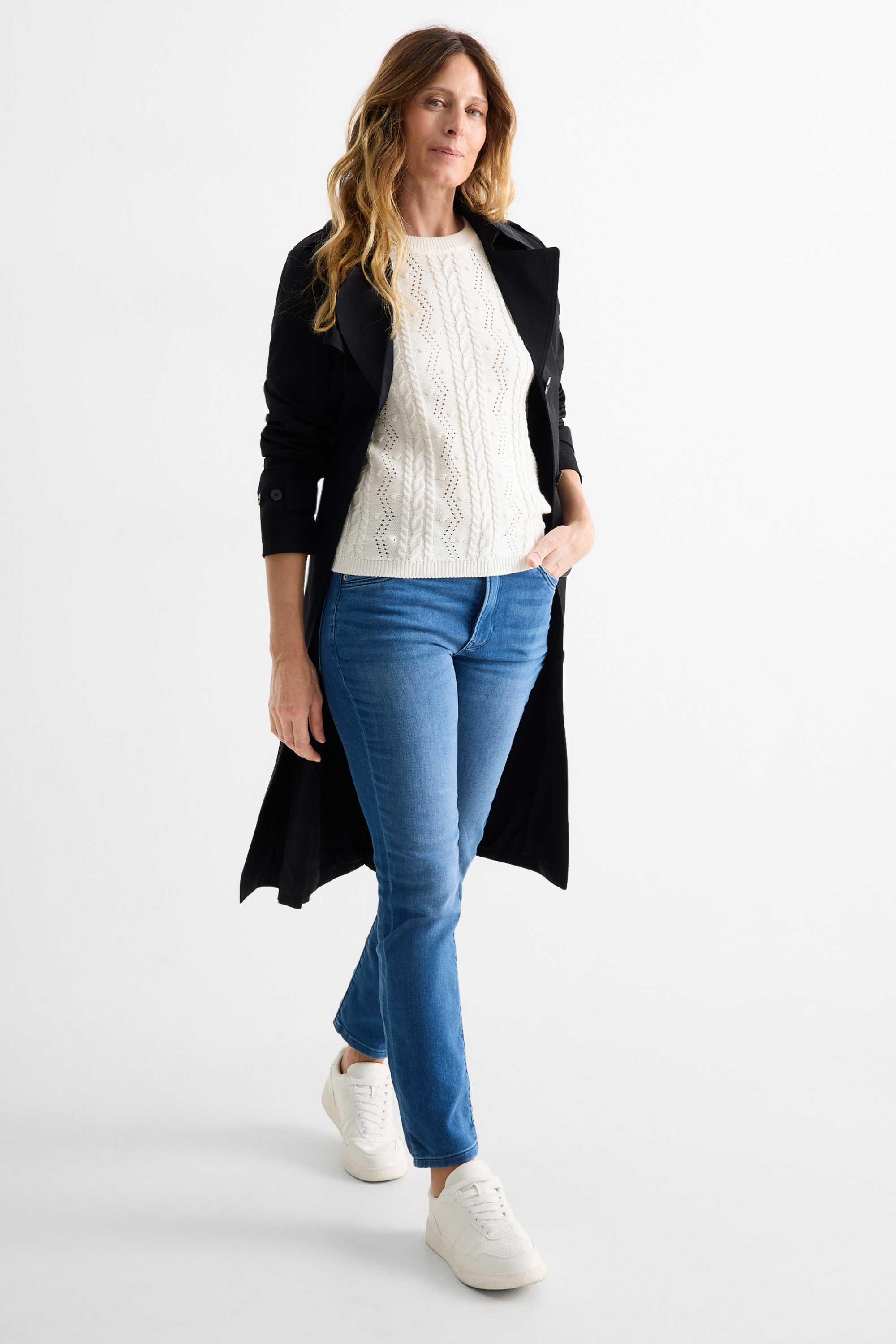 Knitted jumper - short sleeve - cable knit pattern white