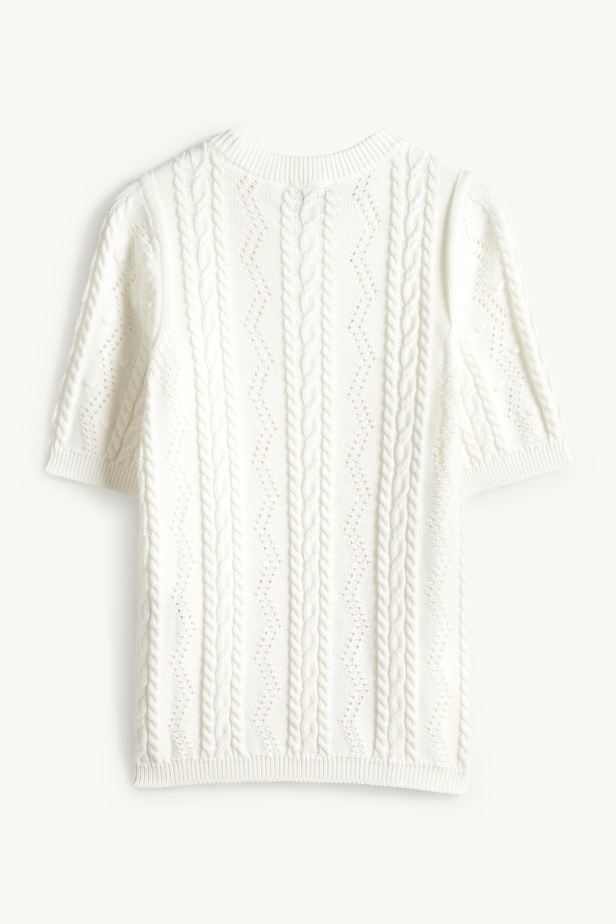 Knitted jumper - short sleeve - cable knit pattern white