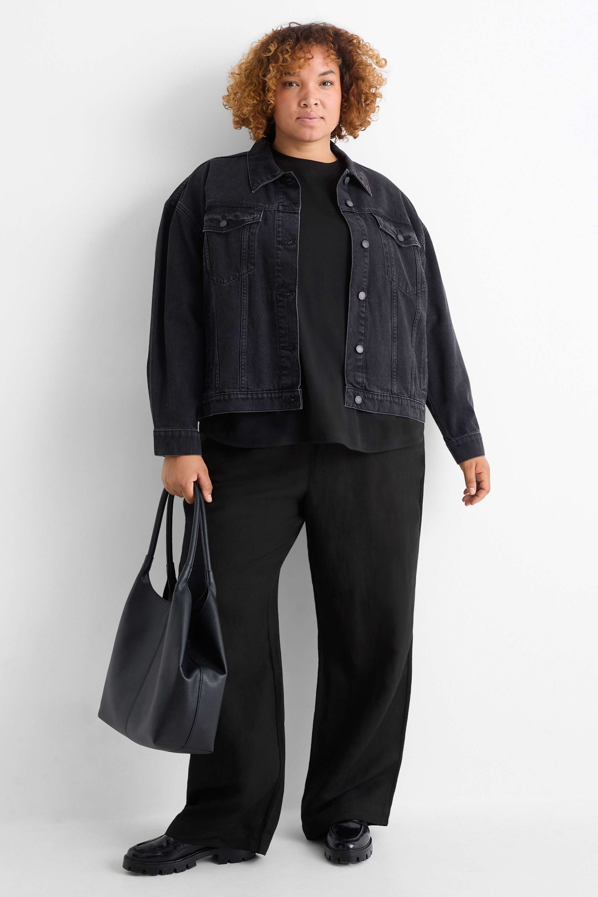 Cloth trousers - mid-rise waist - wide leg - linen blend black