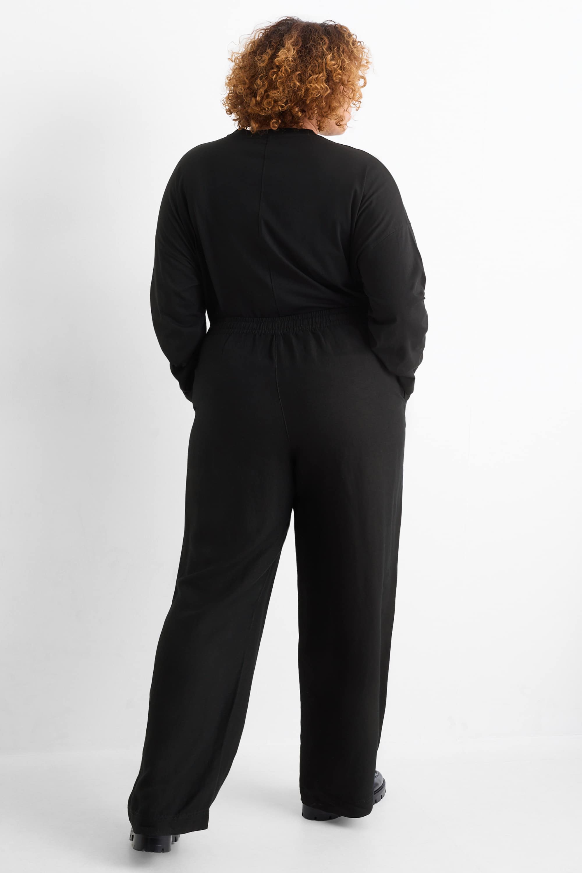 Cloth trousers - mid-rise waist - wide leg - linen blend black