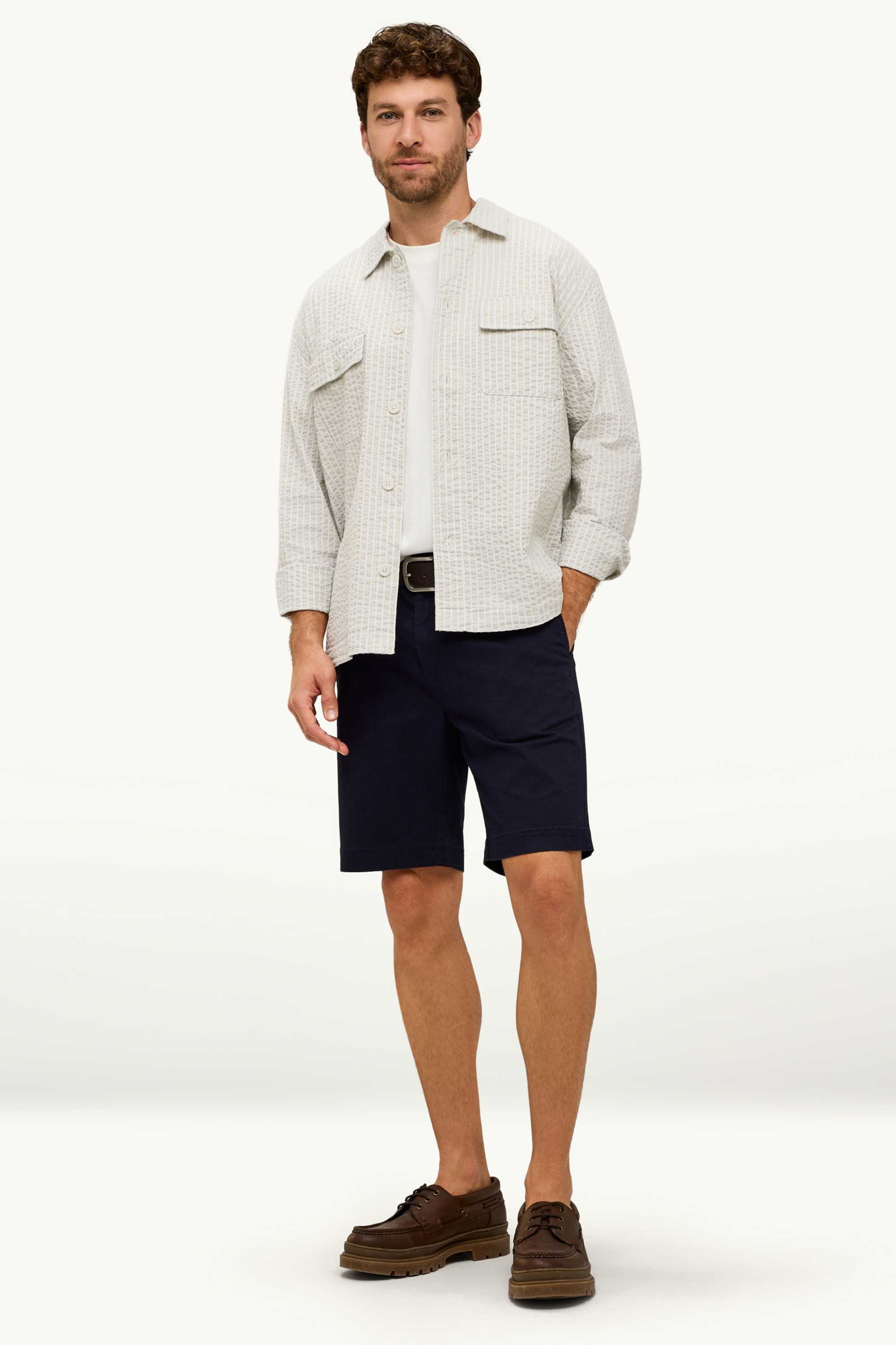 Shirt - relaxed fit - kent collar - textured cremewhite