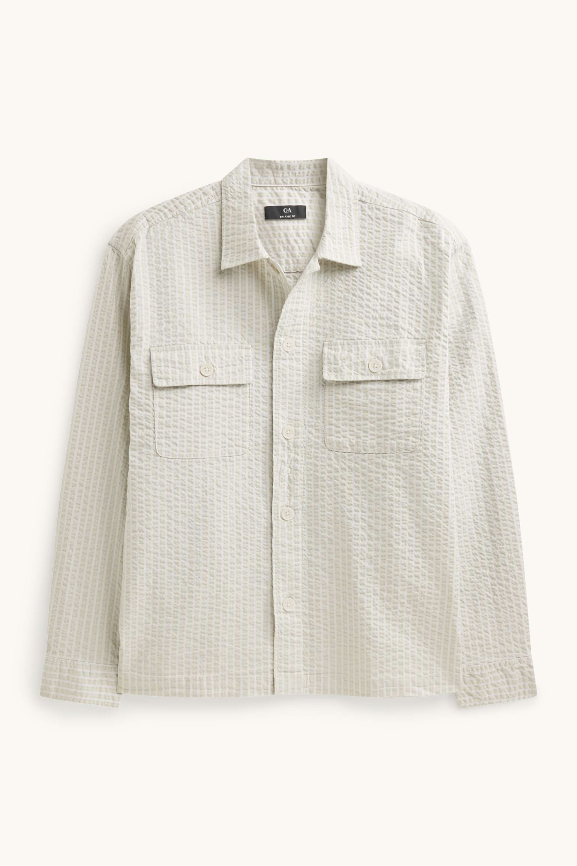 Shirt - relaxed fit - kent collar - textured cremewhite
