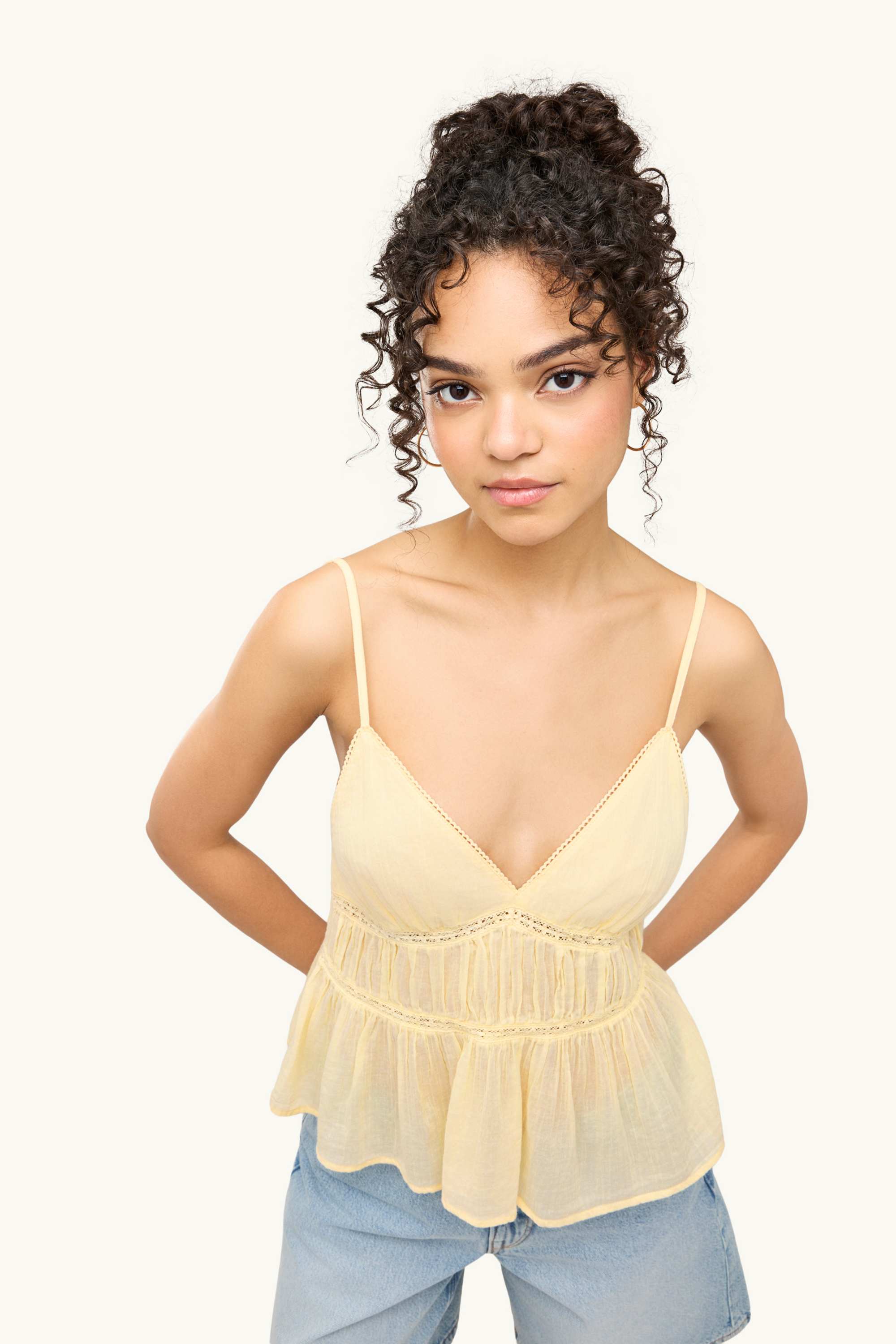 Blouse top - smocked beige