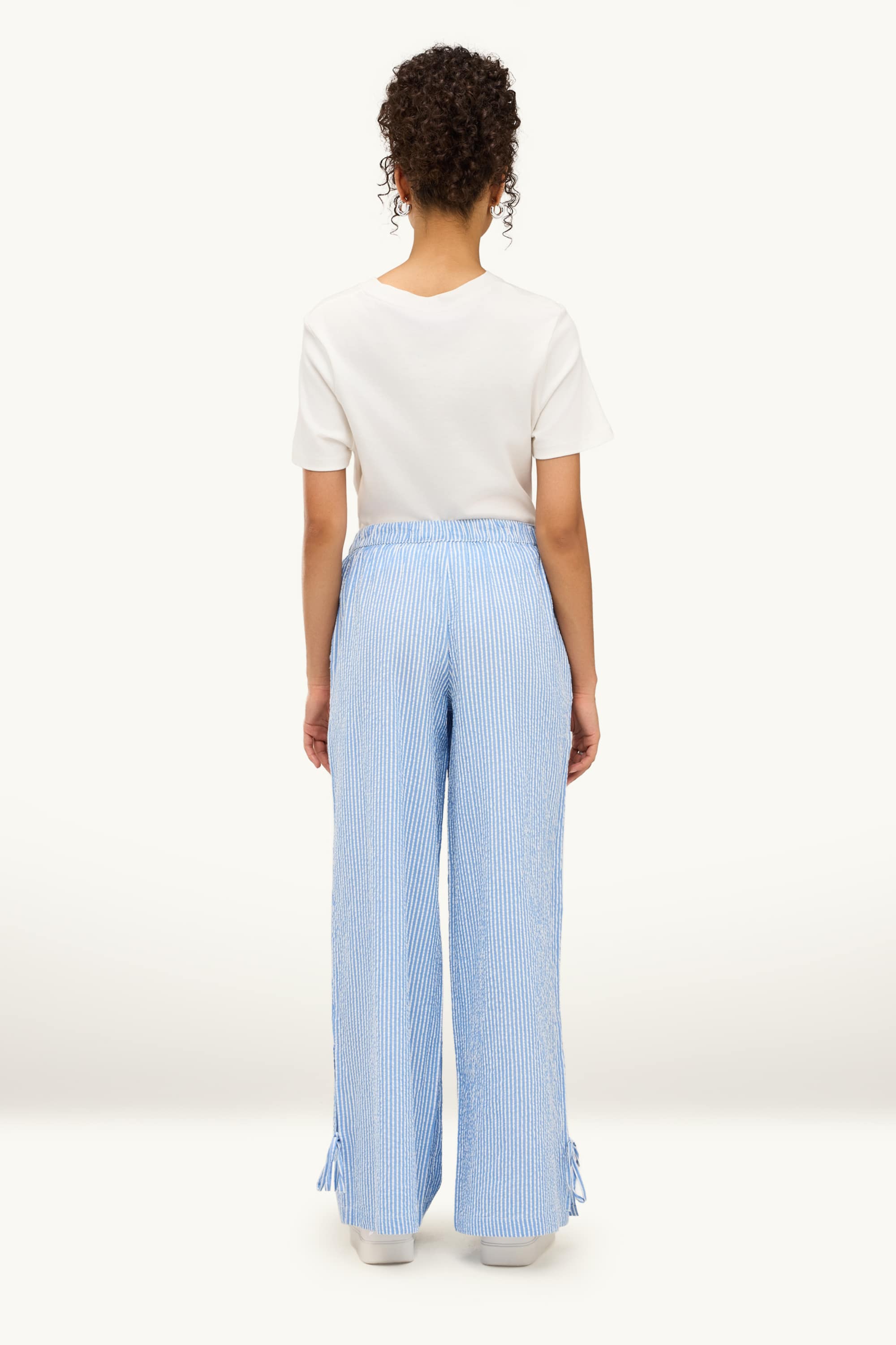 Cheesecloth trousers - mid-rise waist - wide leg - striped light blue