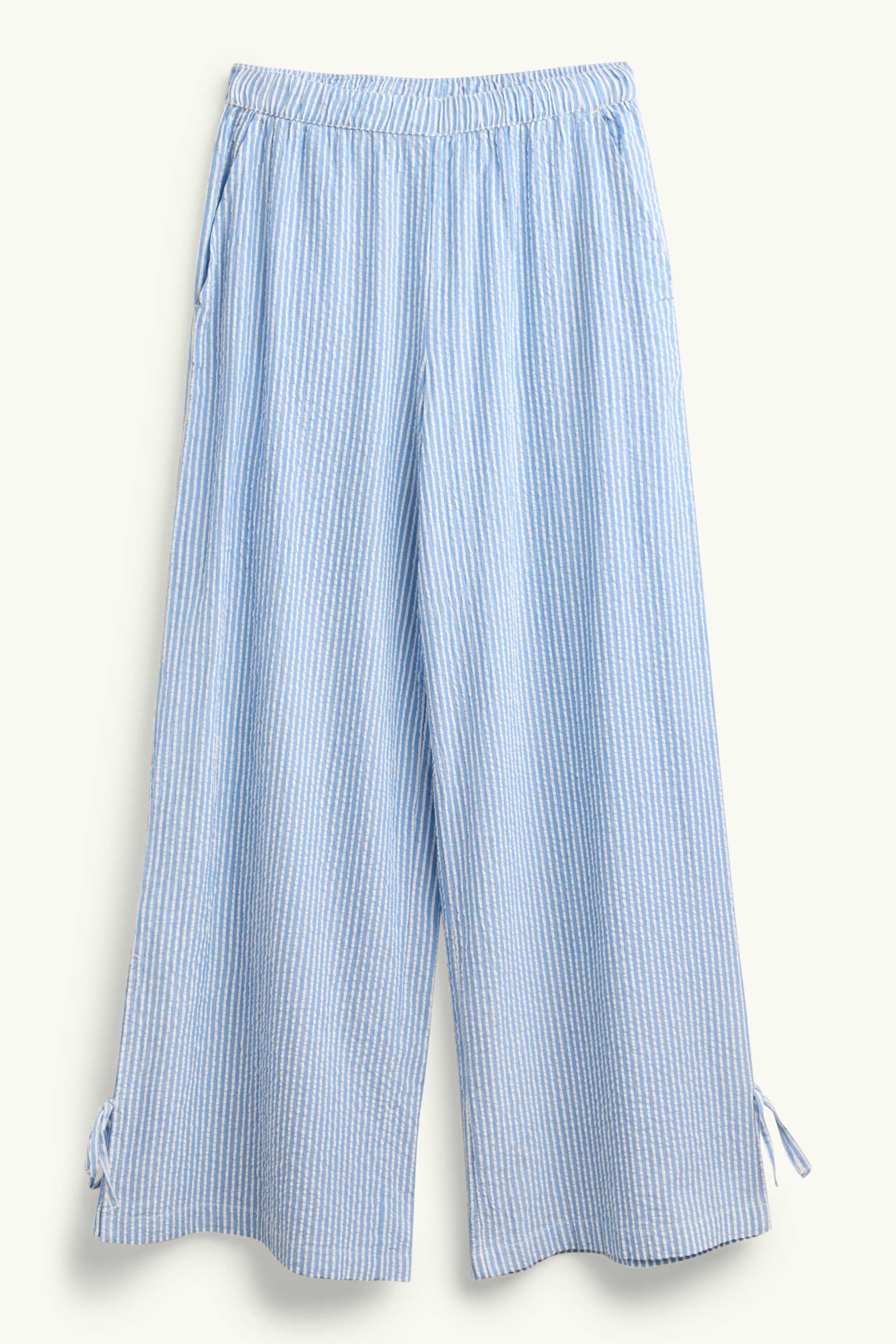 Cheesecloth trousers - mid-rise waist - wide leg - striped light blue