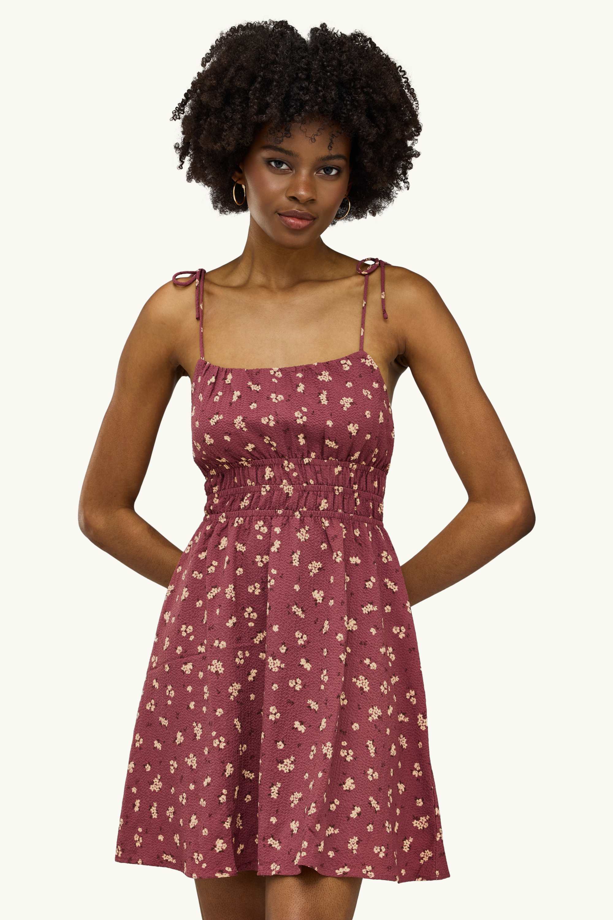 Dress - floral dark red