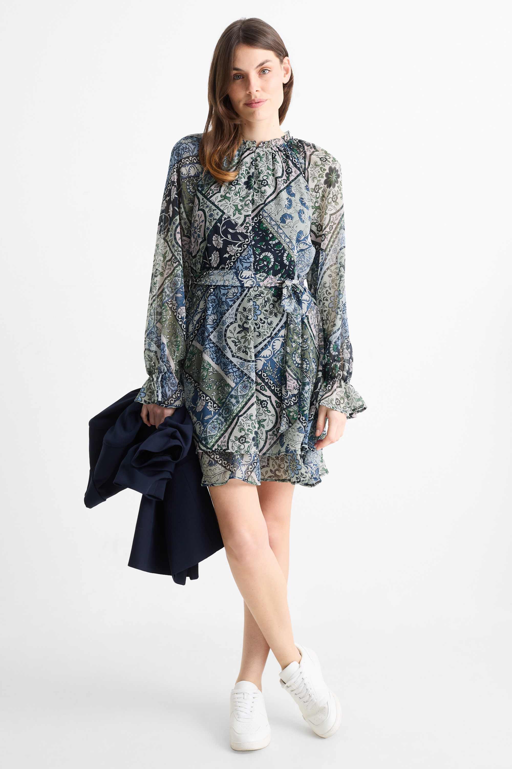 Chiffon dress - patterned dark blue