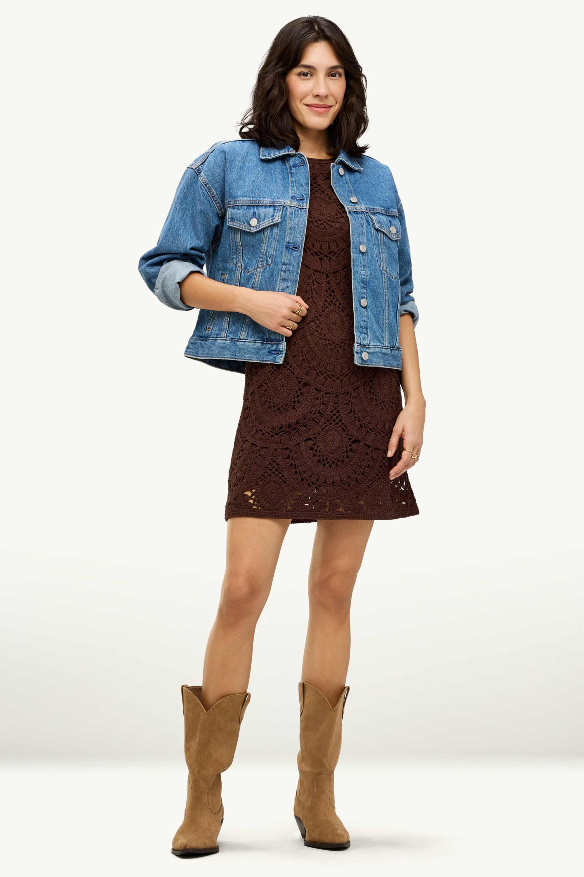 Crocheted dress - textured brown