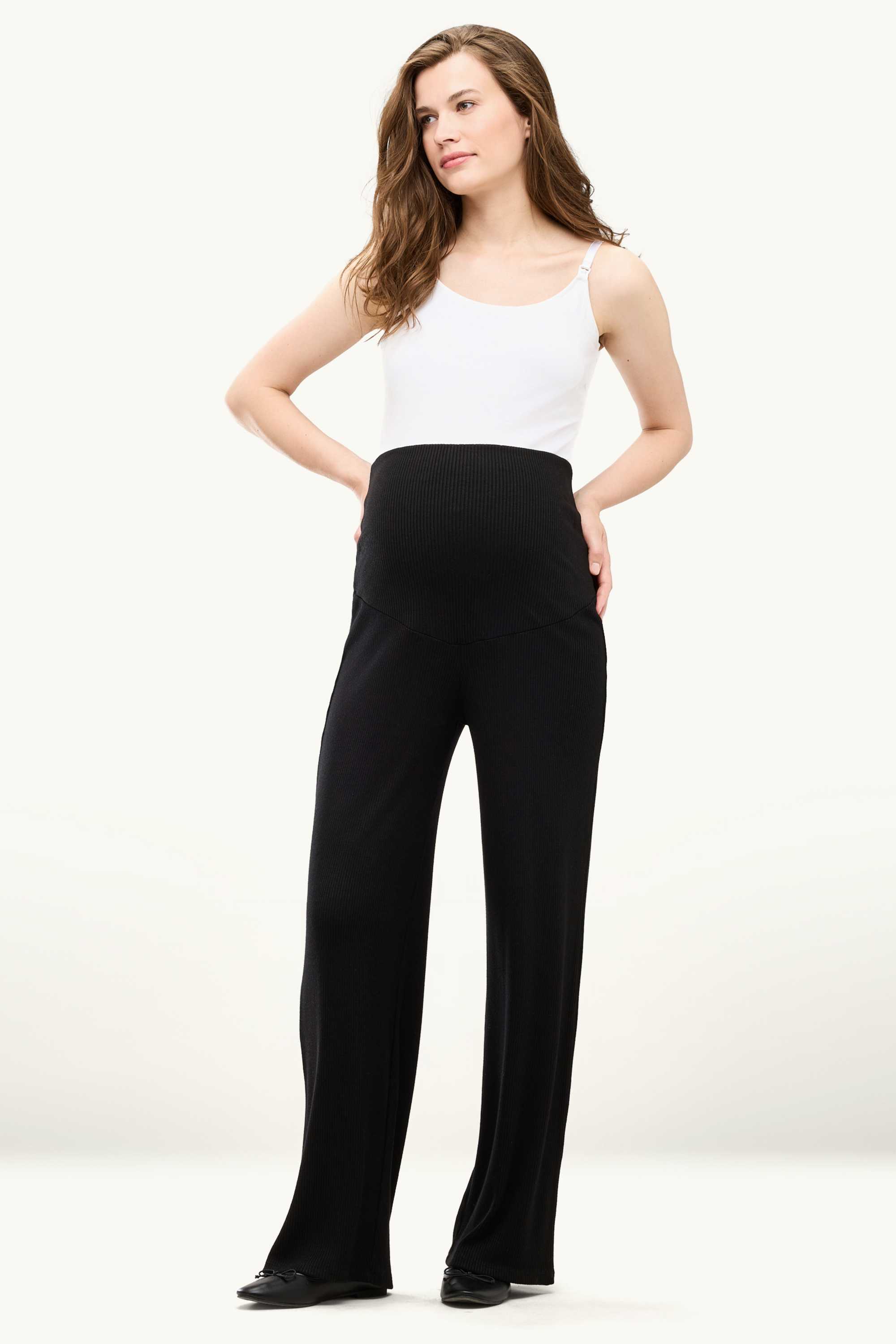 Jersey maternity trousers - ribbed black (1)