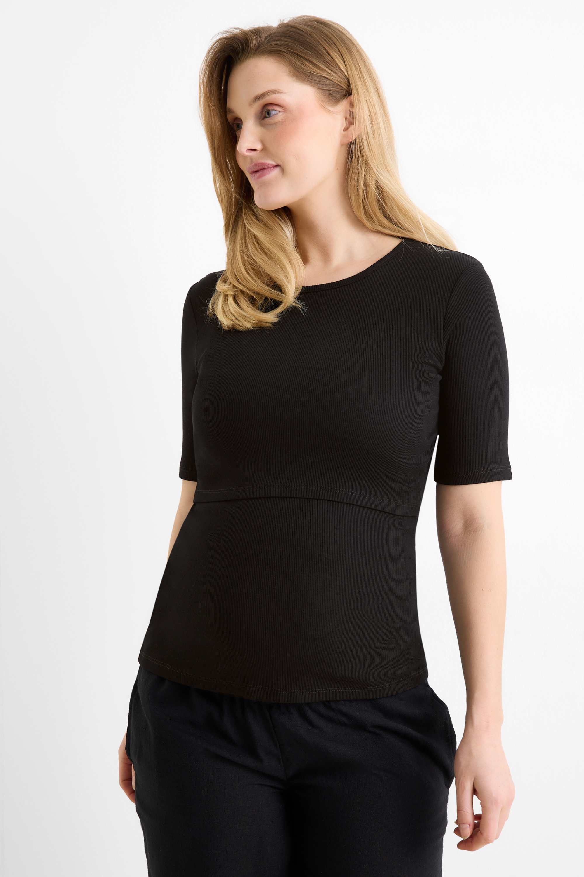 Nursing T-shirt - slim fit - ribbed black
