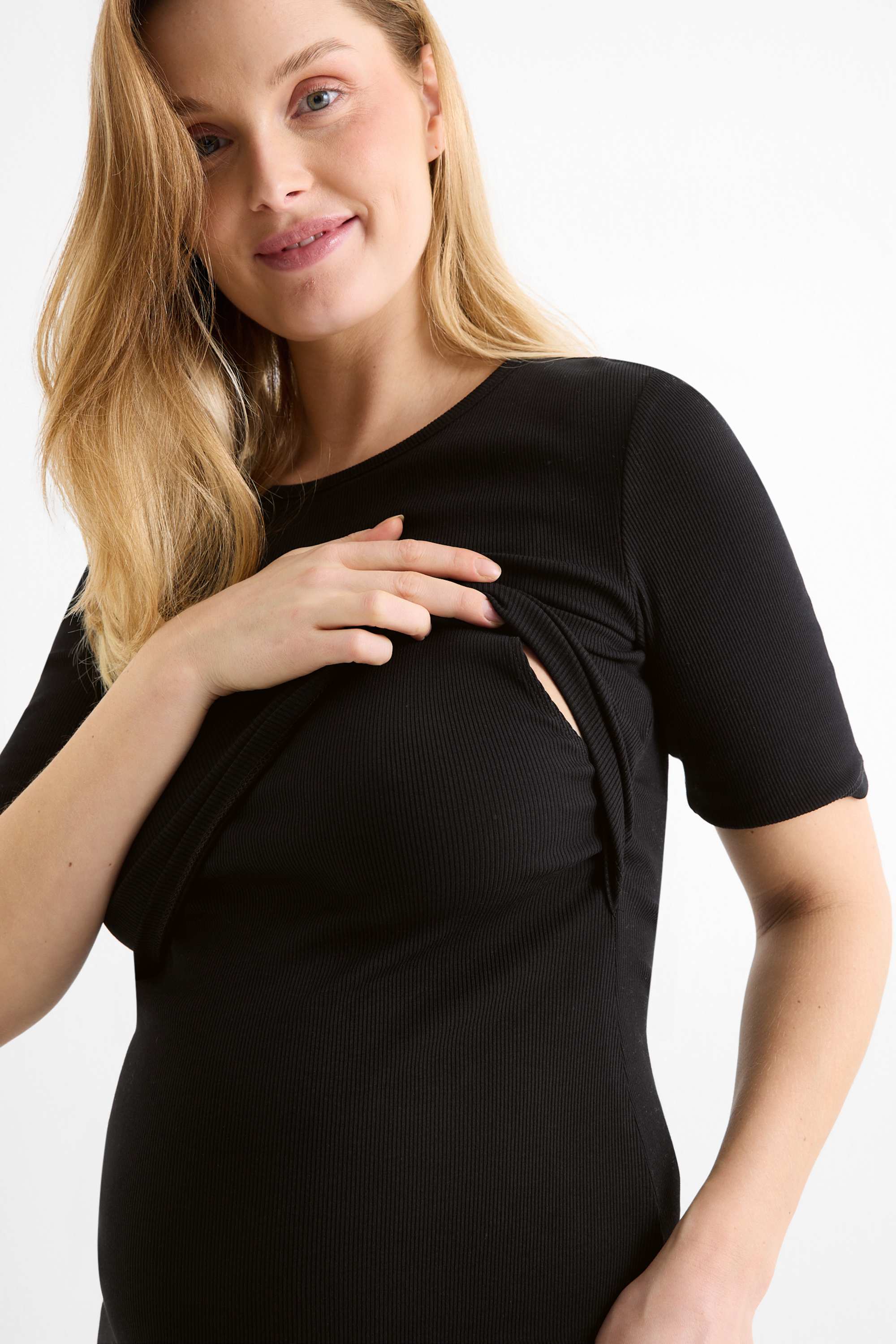 Nursing T-shirt - slim fit - ribbed black