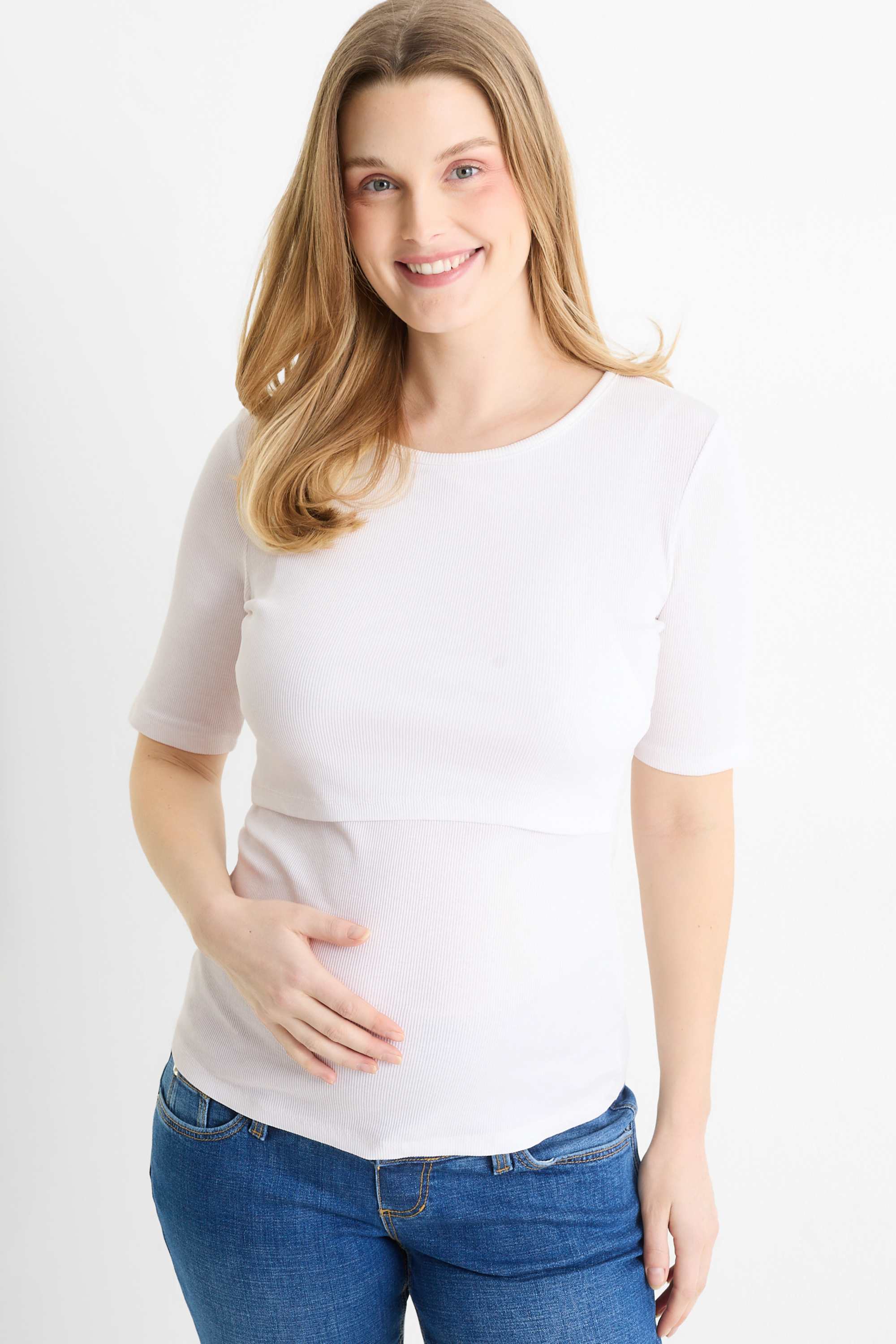 Nursing T-shirt - slim fit - ribbed white