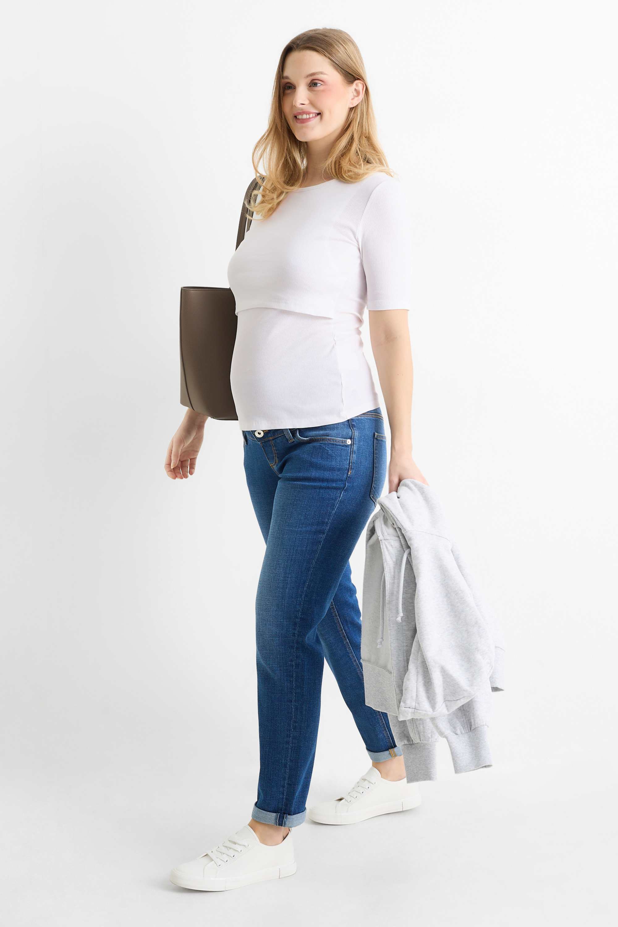 Nursing T-shirt - slim fit - ribbed white