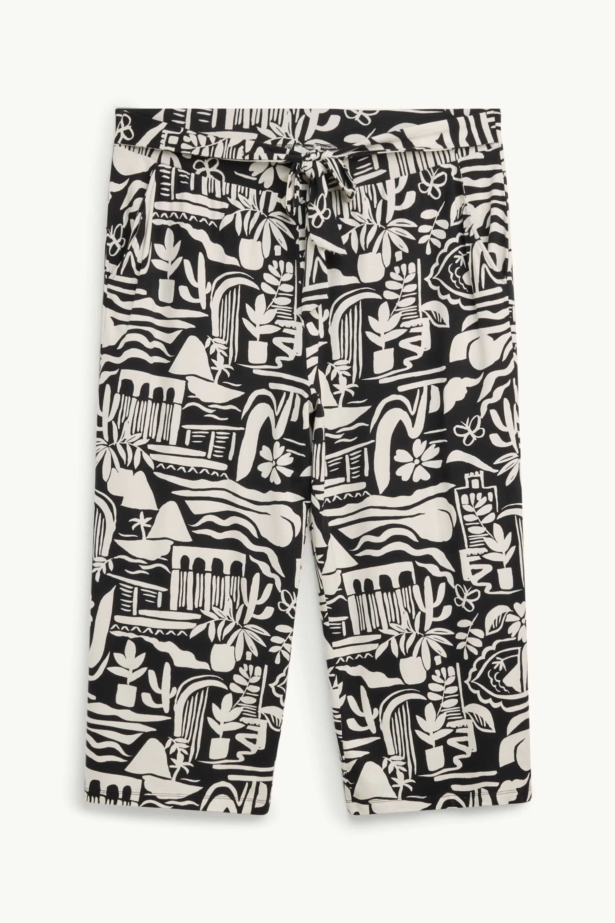 Cloth trousers - mid-rise waist - wide leg - patterned white / black