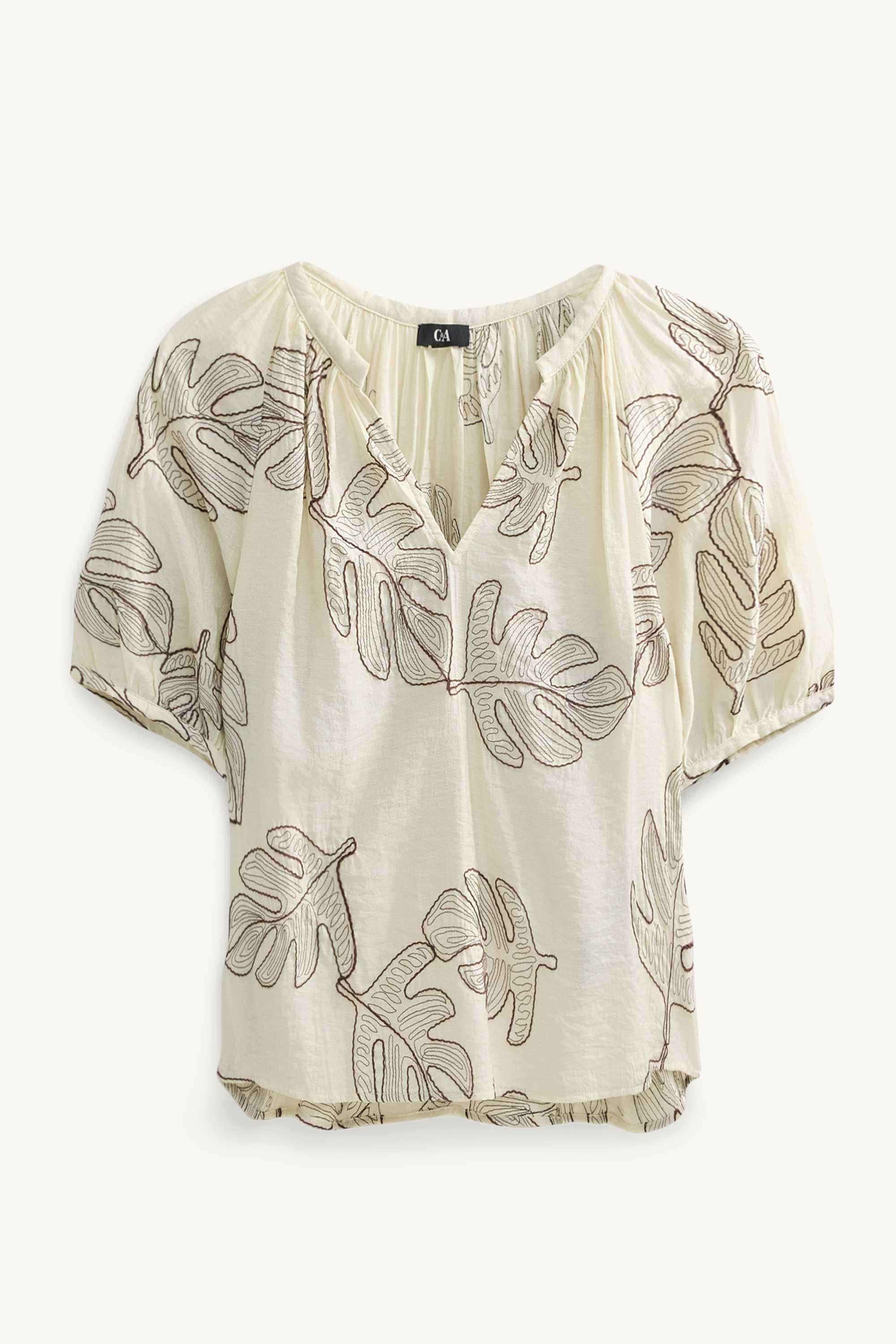 V-neck blouse - patterned creme