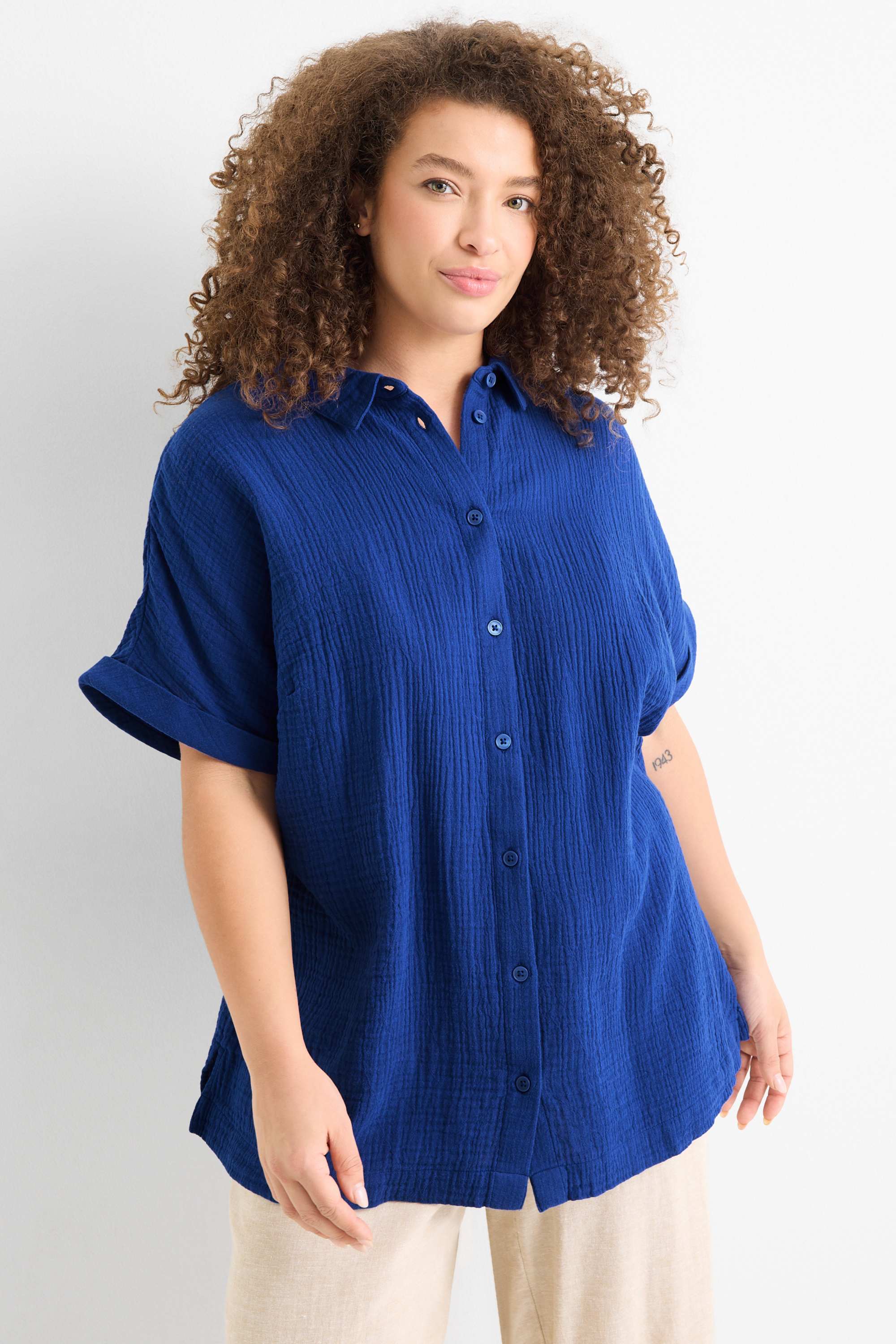 Cheesecloth blouse dark blue