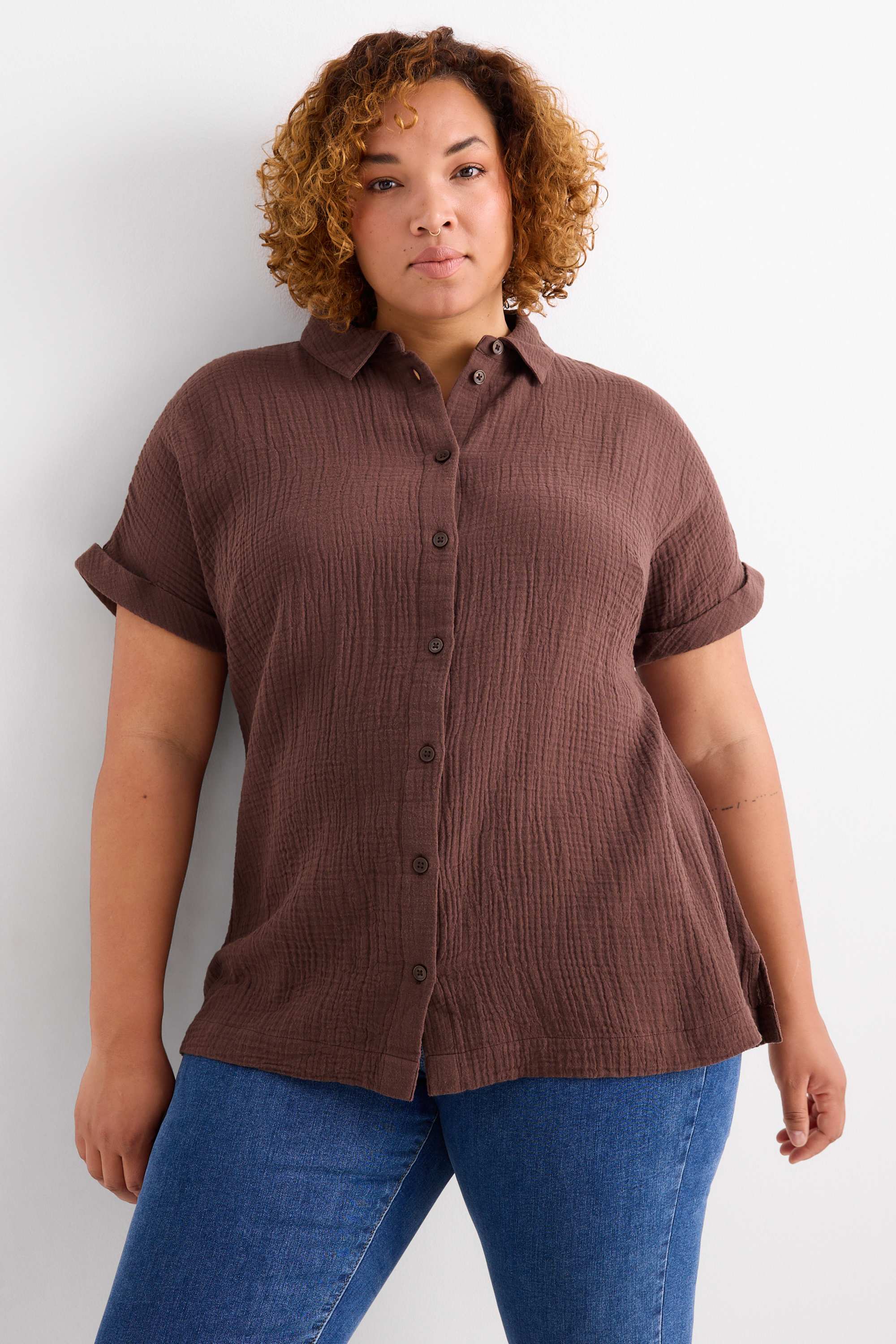 Cheesecloth blouse brown