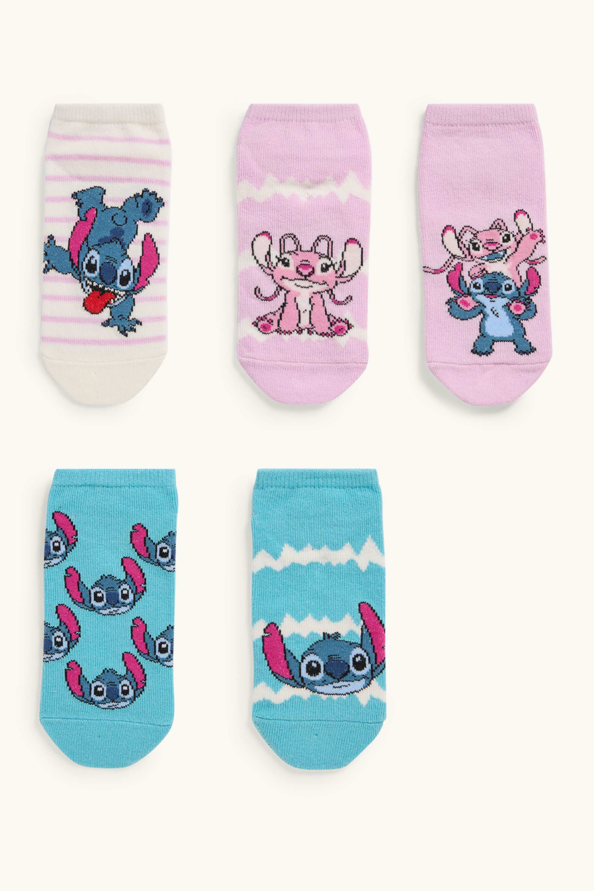 Multipack of 5 - Lilo & Stitch - trainer socks with motif rose