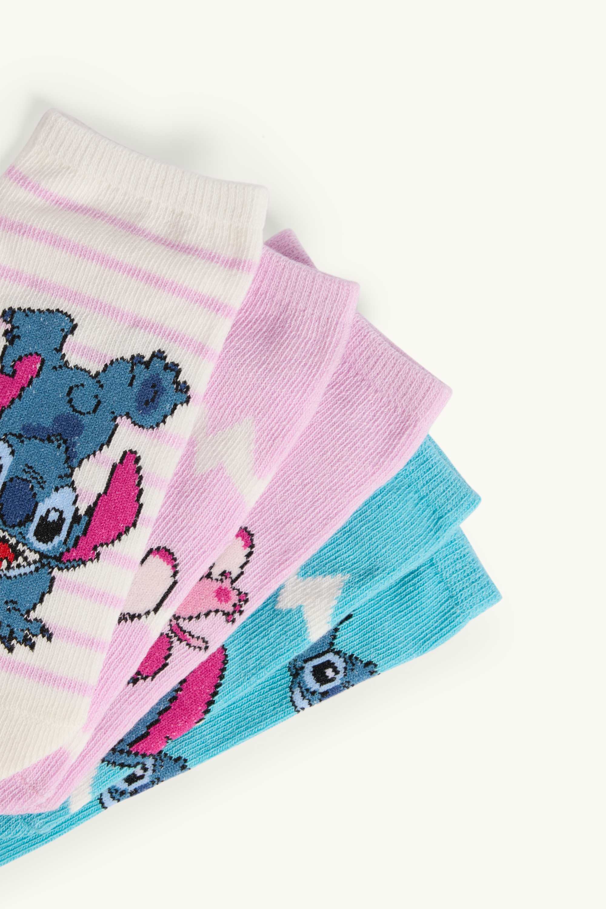Multipack of 5 - Lilo & Stitch - trainer socks with motif rose