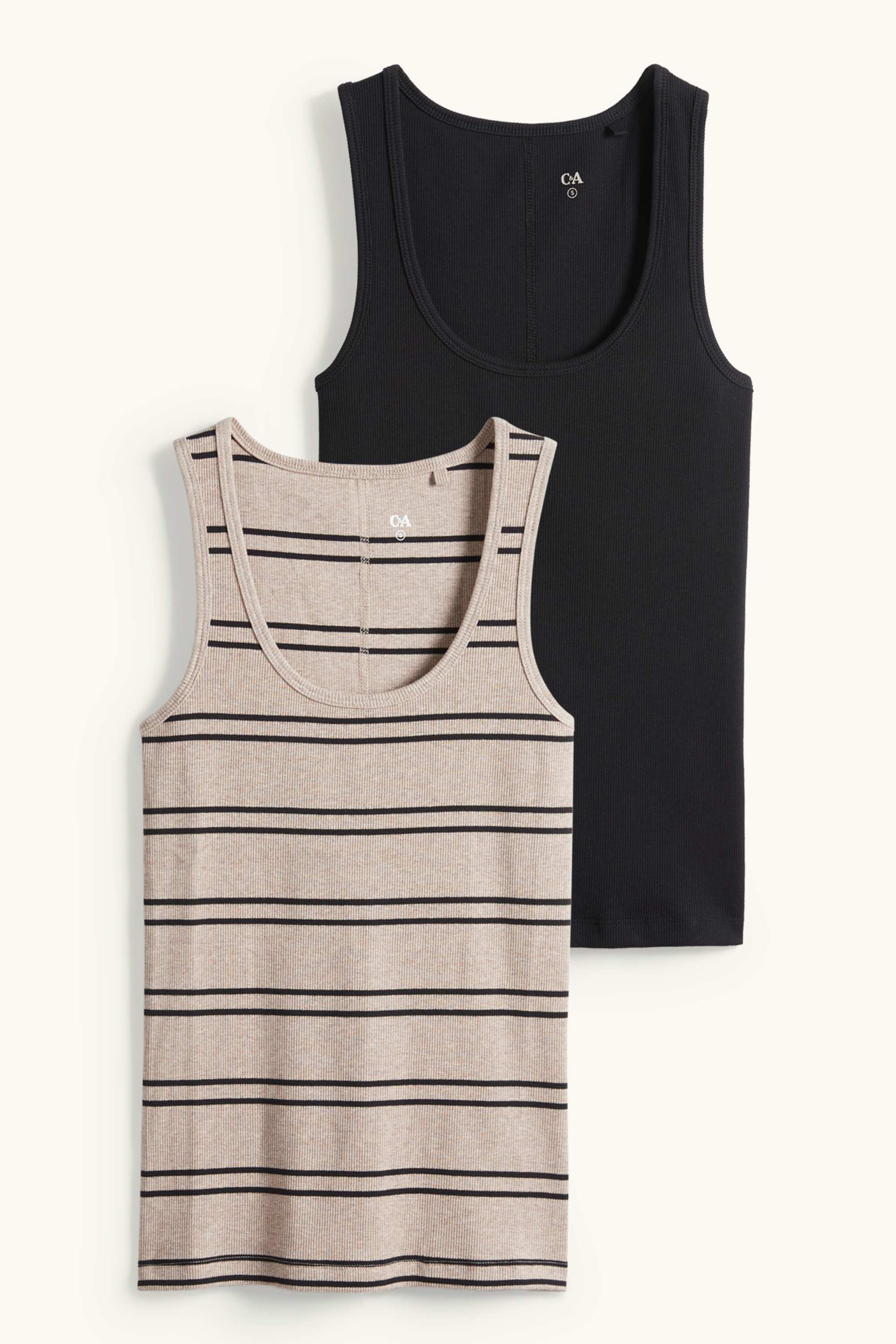 Multipack of 2 - top - ribbed black / beige