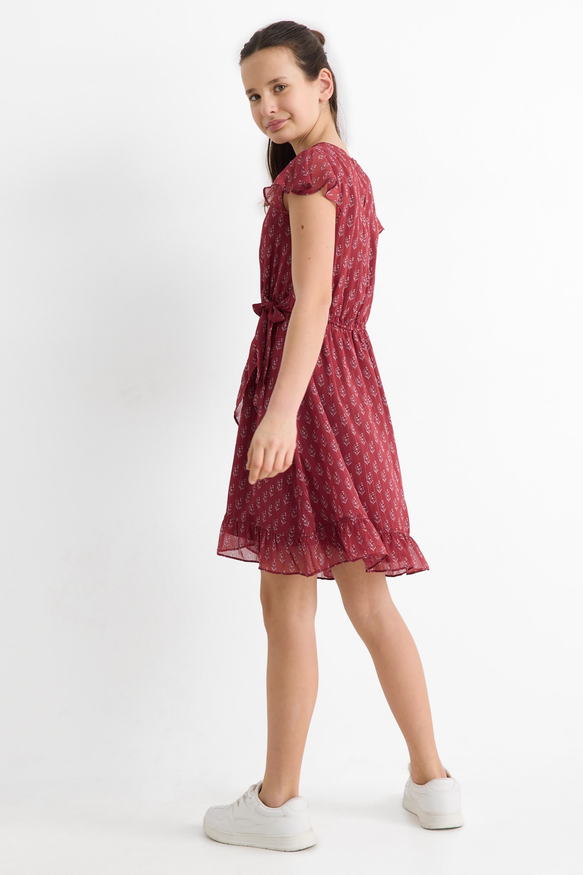 Floral - dress - shiny dark rose