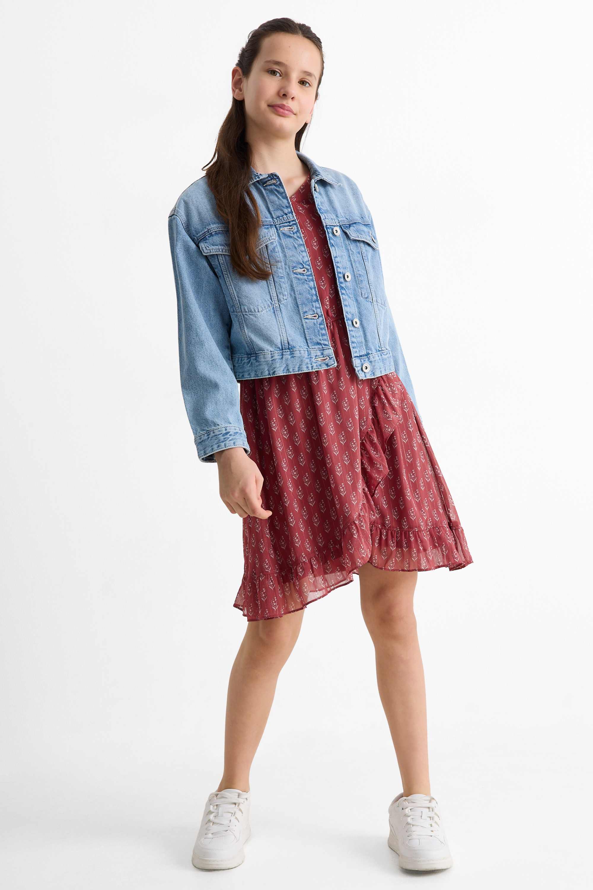 Floral - dress - shiny dark rose