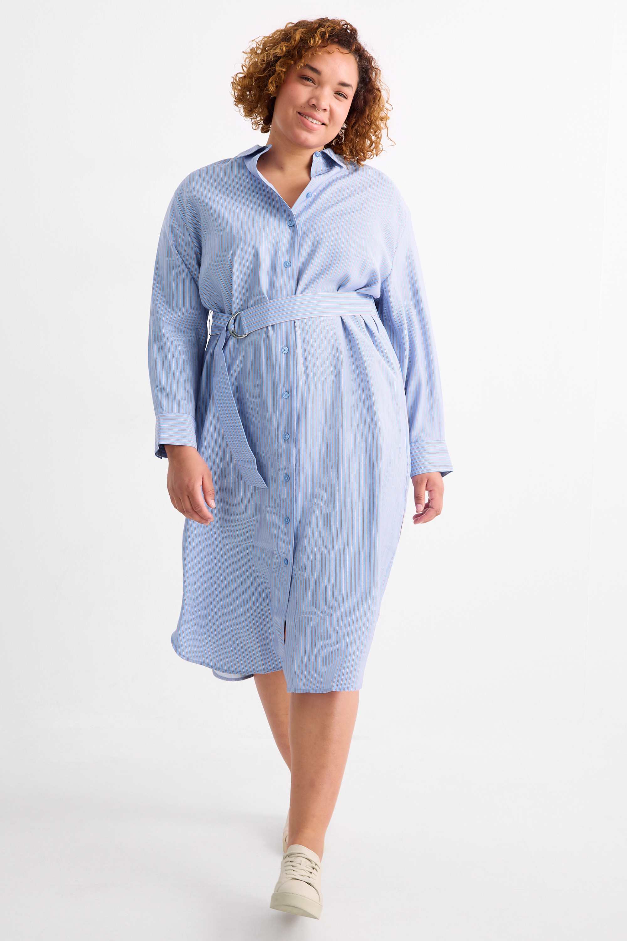 Shirt dress with belt - striped light blue