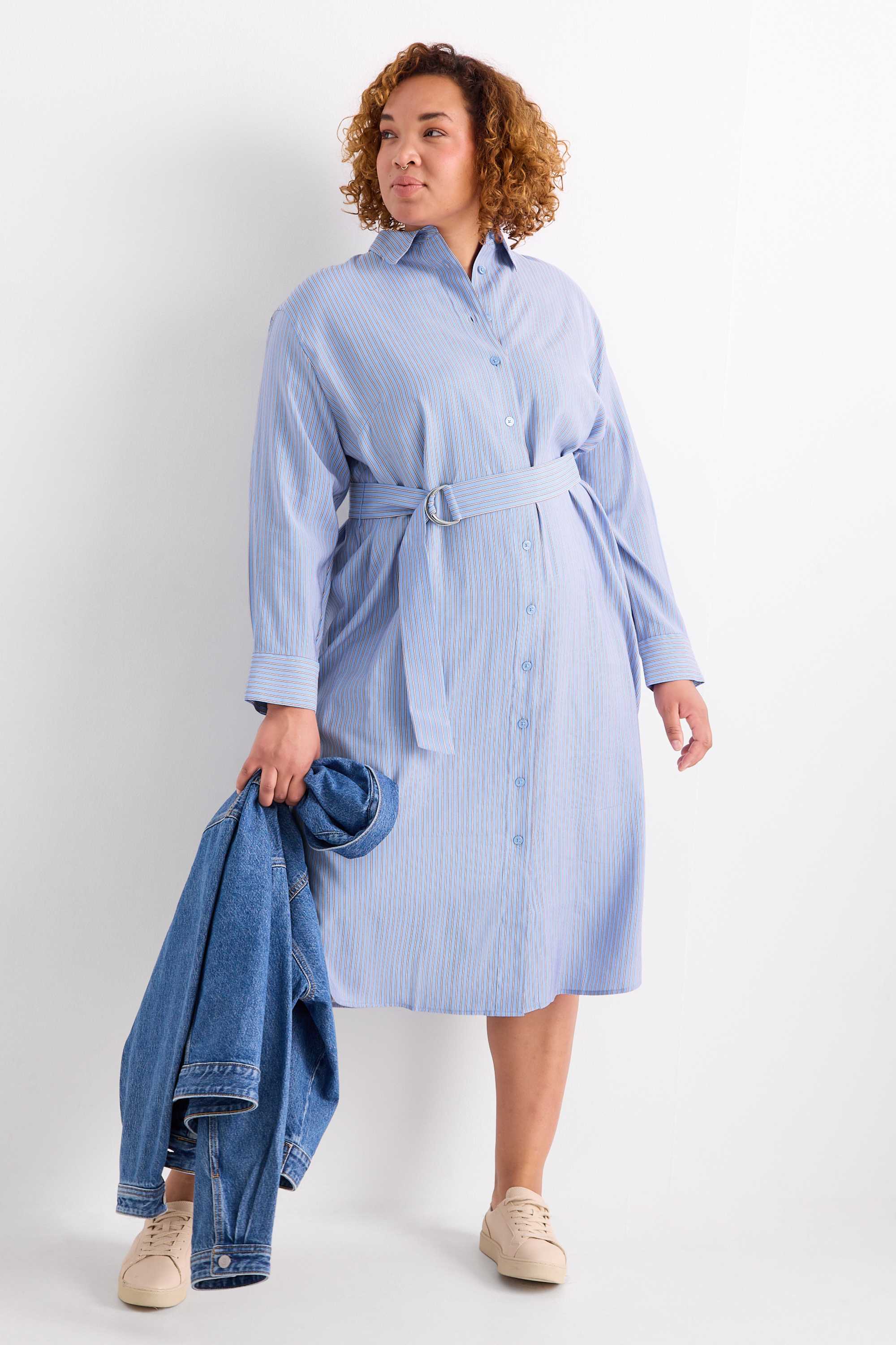 Shirt dress with belt - striped light blue