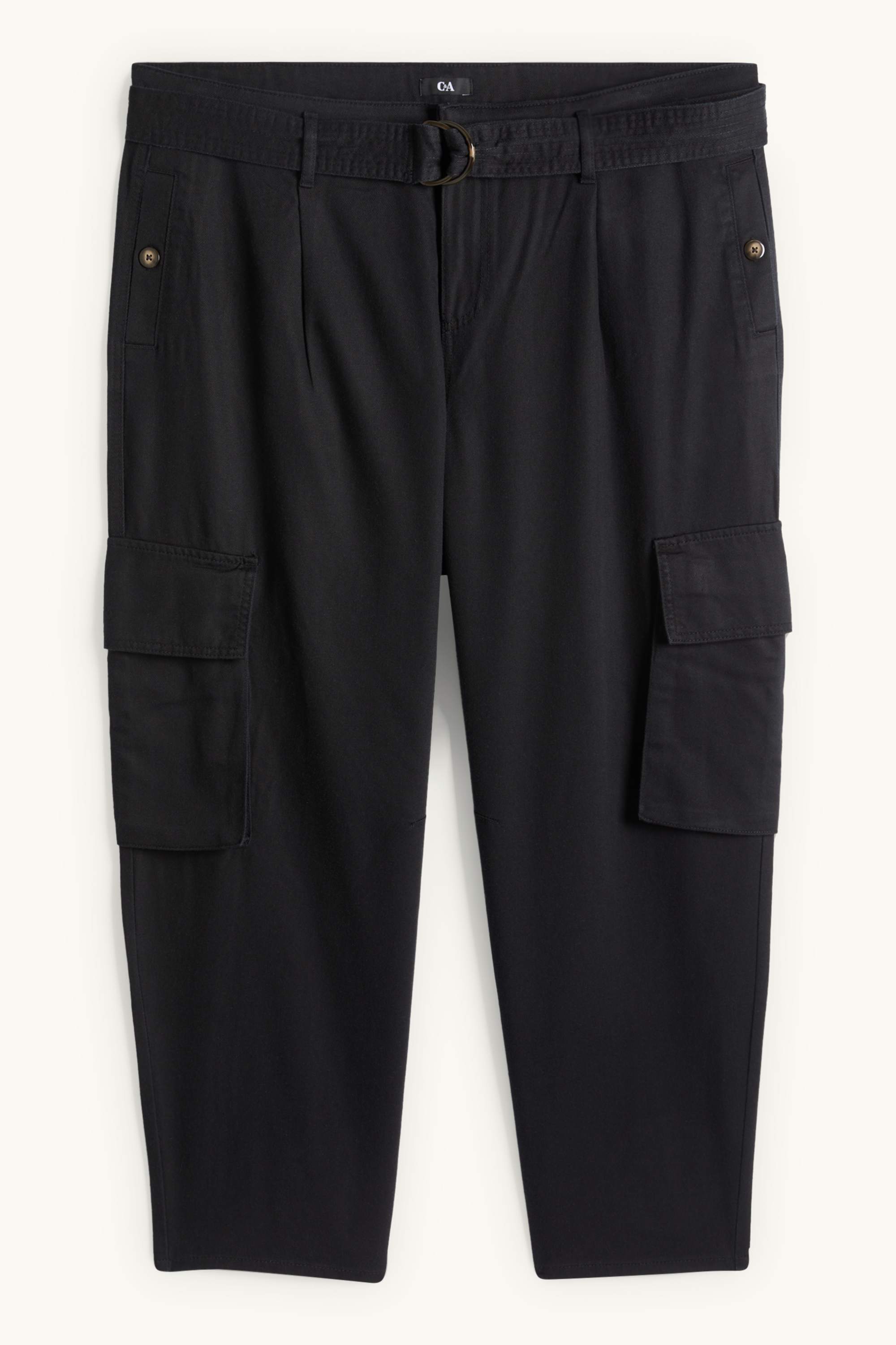 Cargo trousers with belt - high waist - tapered fit black