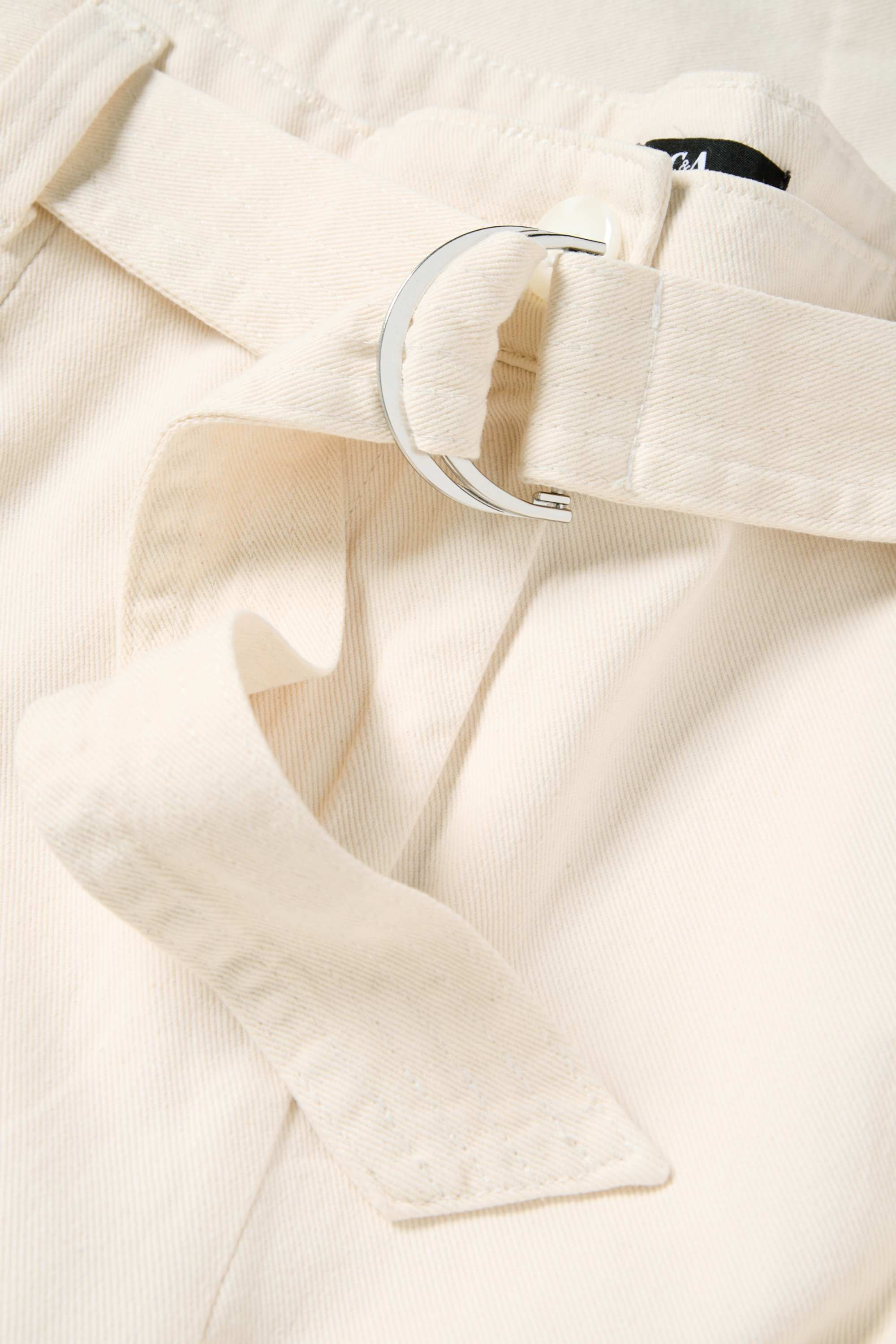 Cropped cloth trousers with belt - high-rise waist - wide leg light beige