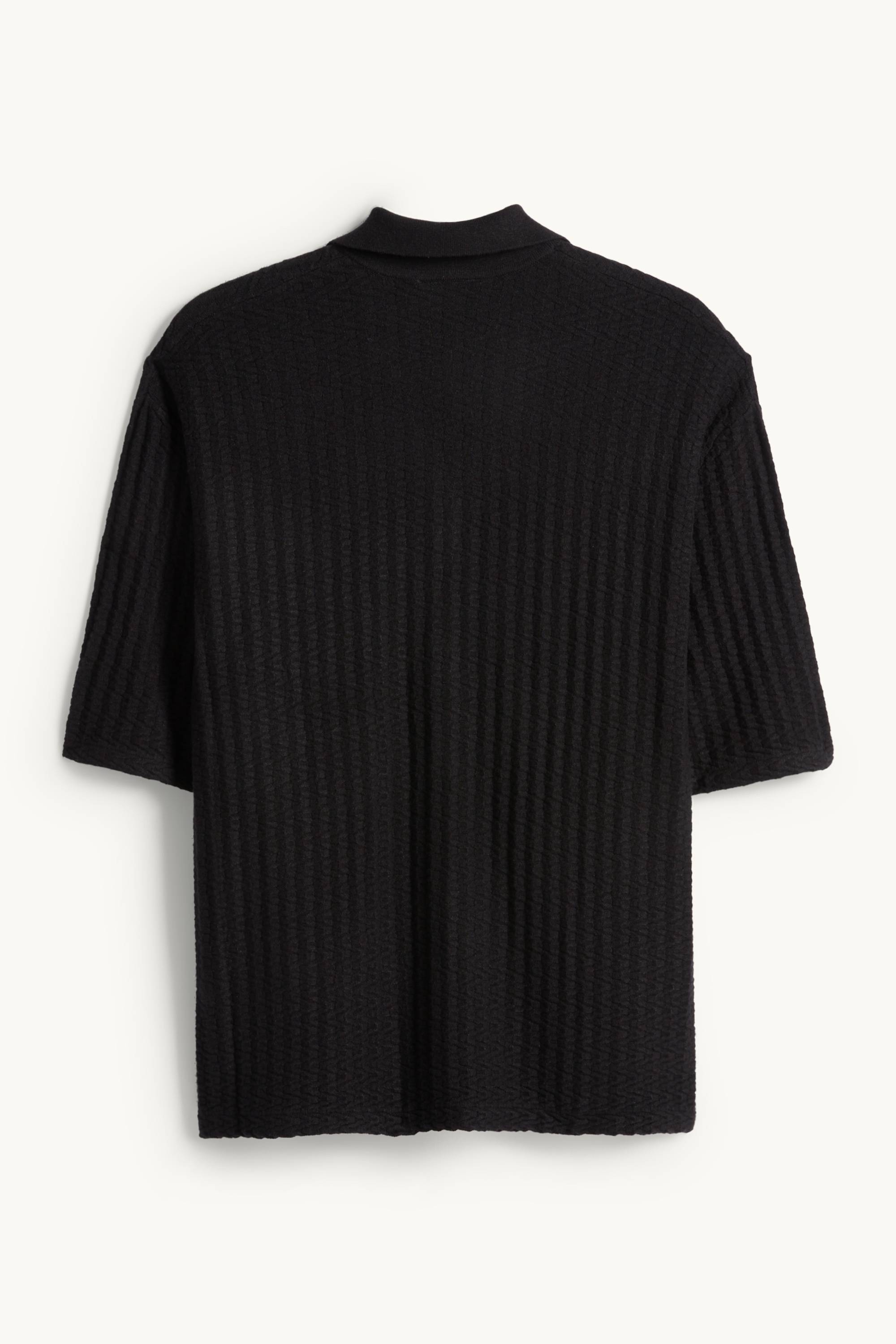 Knitted shirt - regular fit - lapel collar - textured black