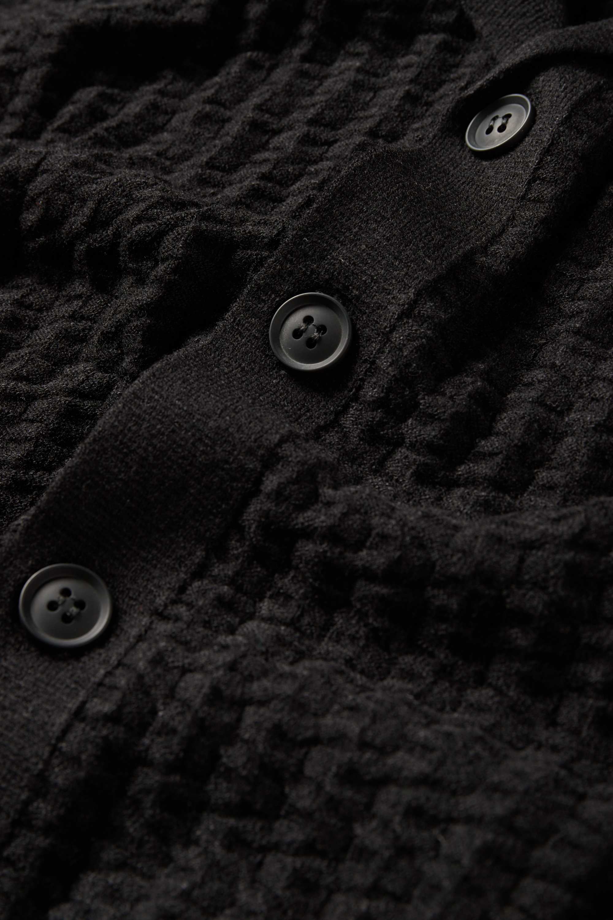 Knitted shirt - regular fit - lapel collar - textured black