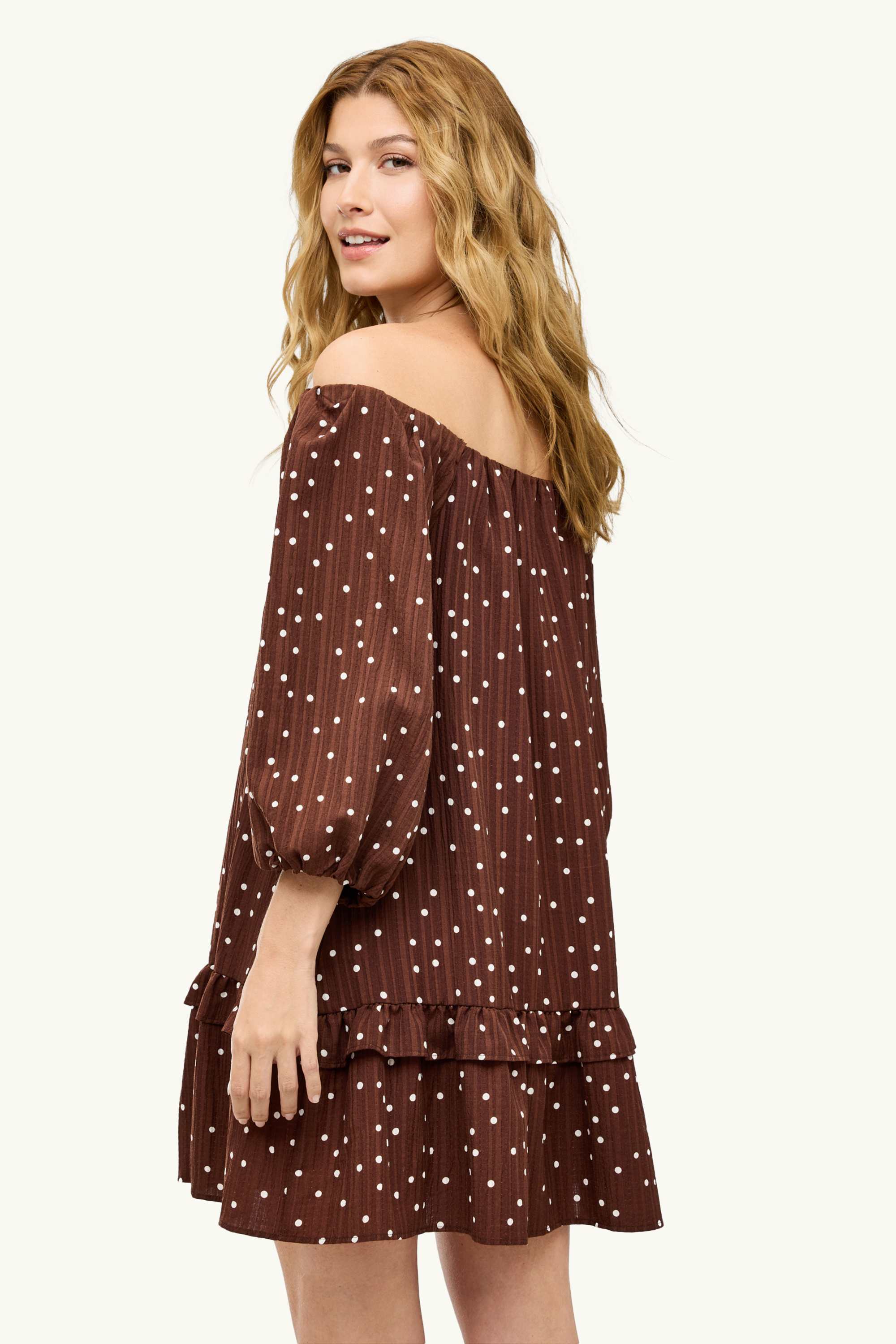 Cheesecloth dress - polka dot brown