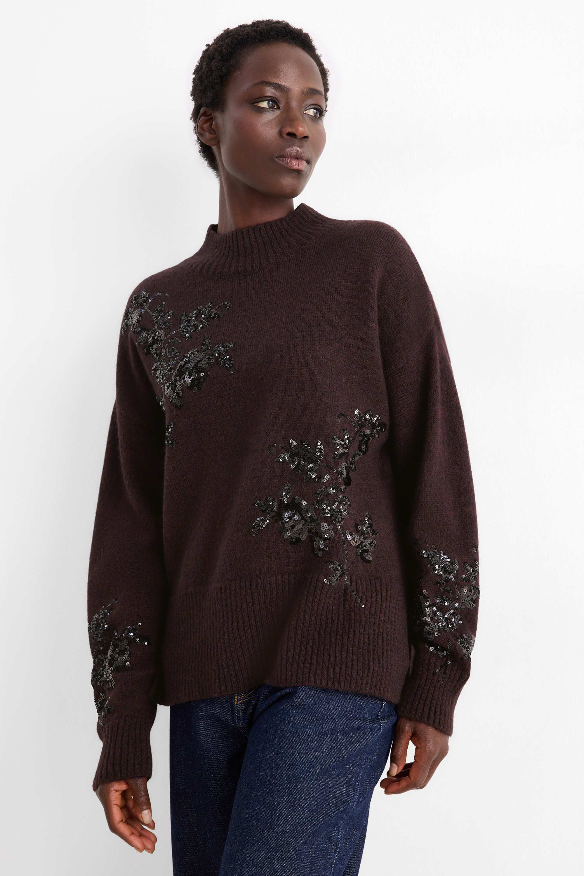 Jumper - wool blend - shiny dark brown