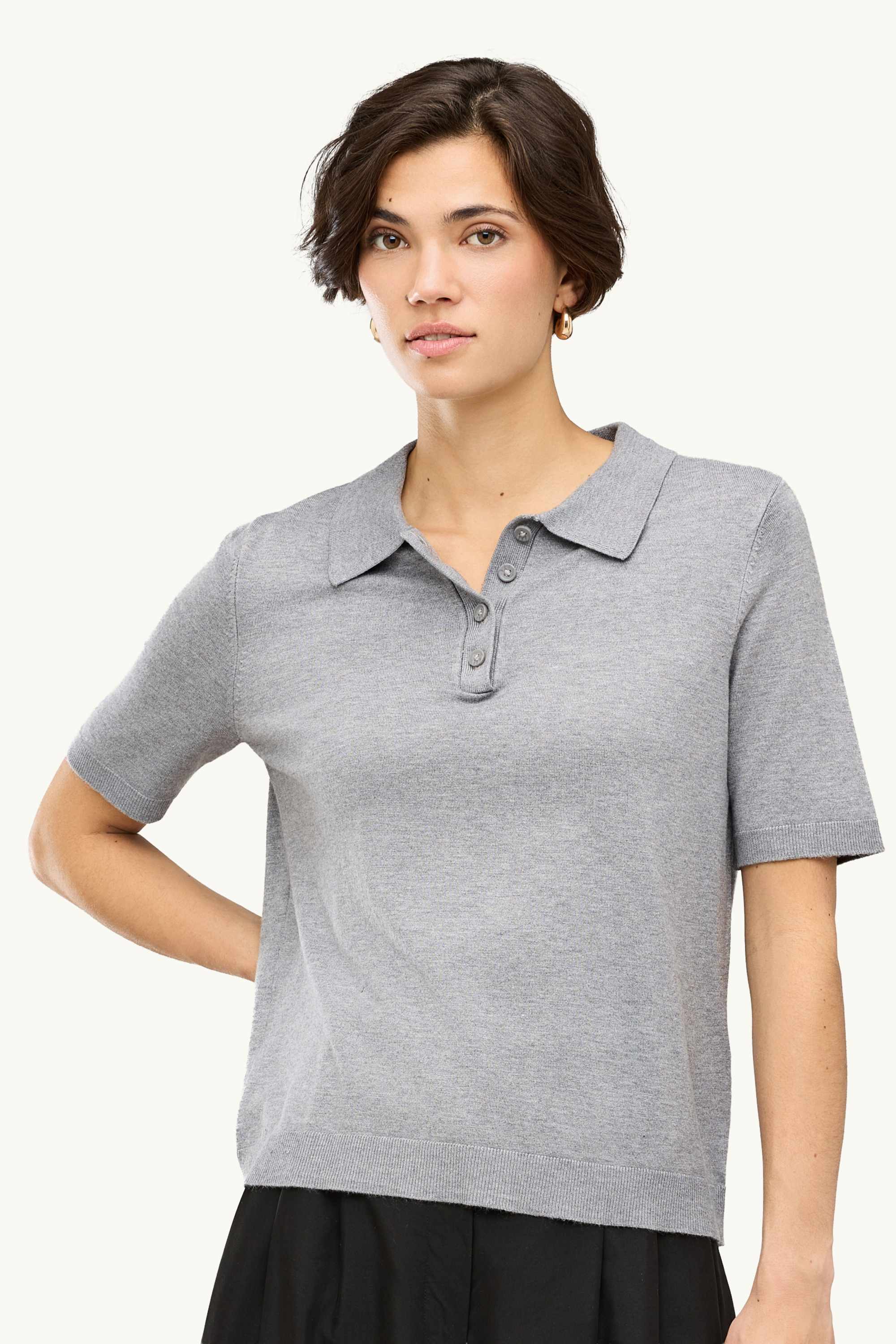Knitted polo shirt - regular fit gray